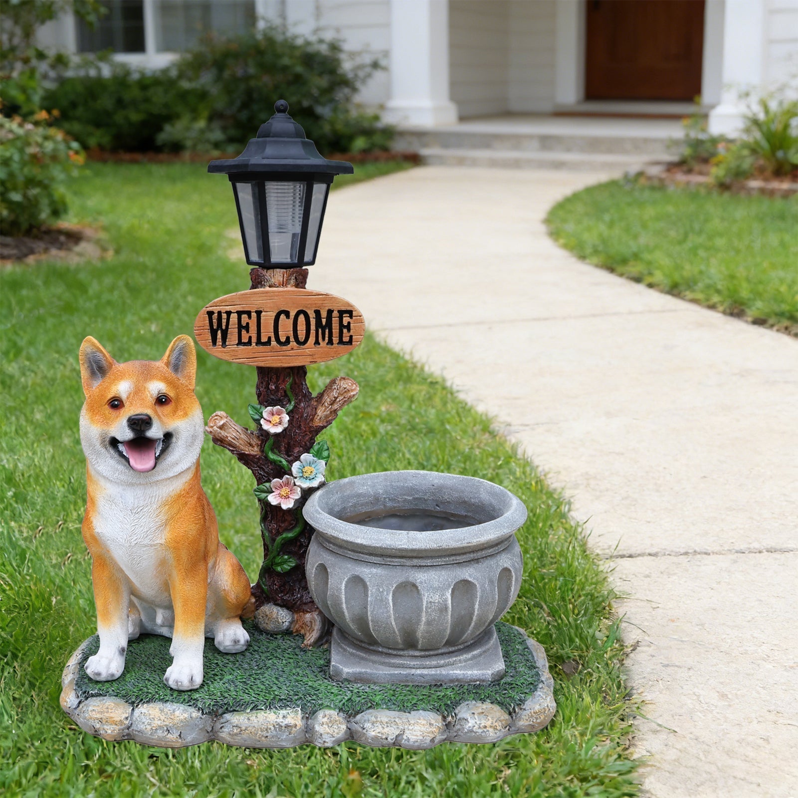 Sitting Akita Dog Planter Garden Decor