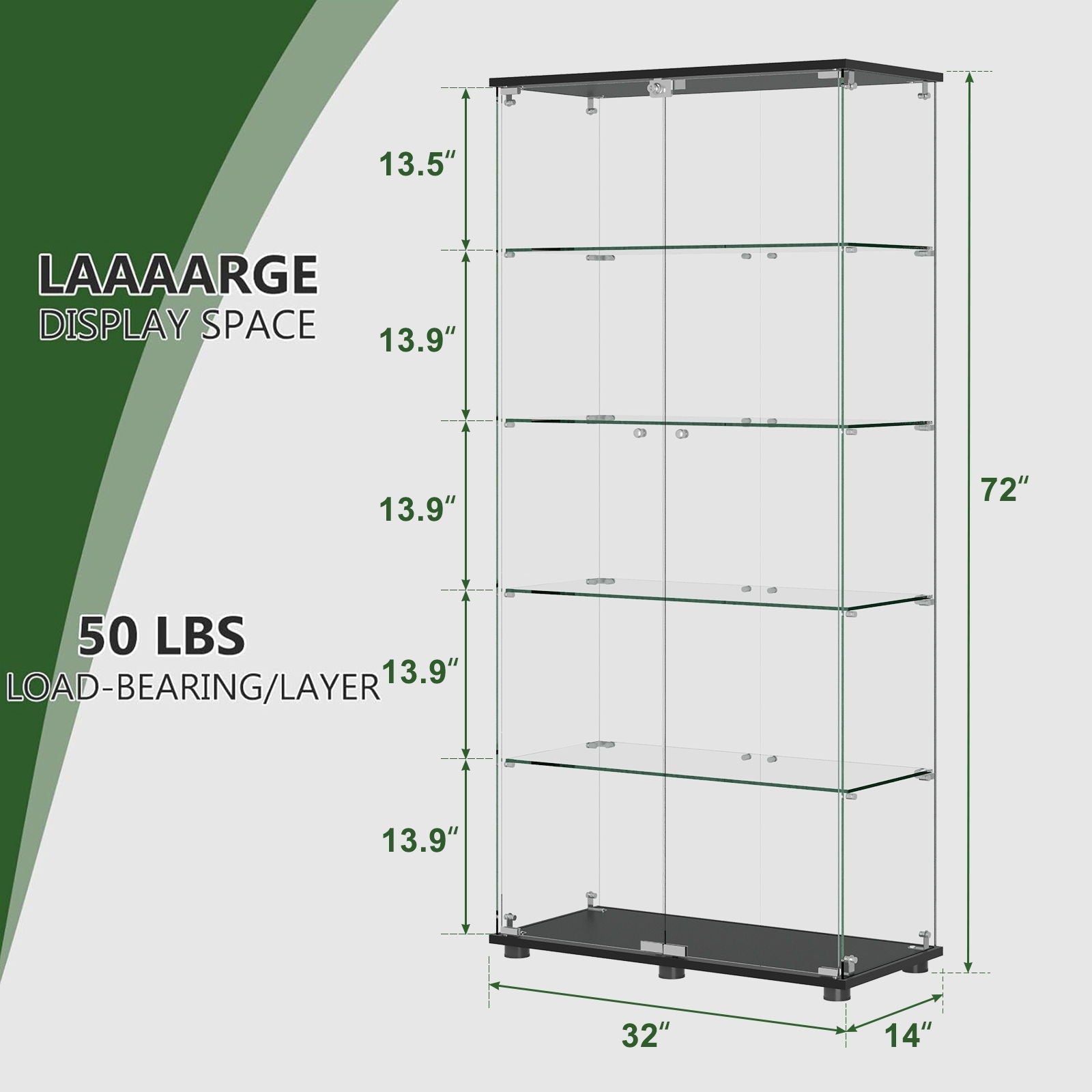 Display Cabinet With Shelf Double Doors And Lock