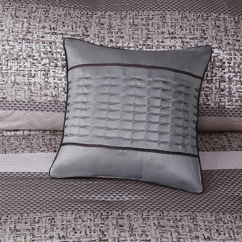 7 Piece Jacquard Comforter Set Grey Taupe King