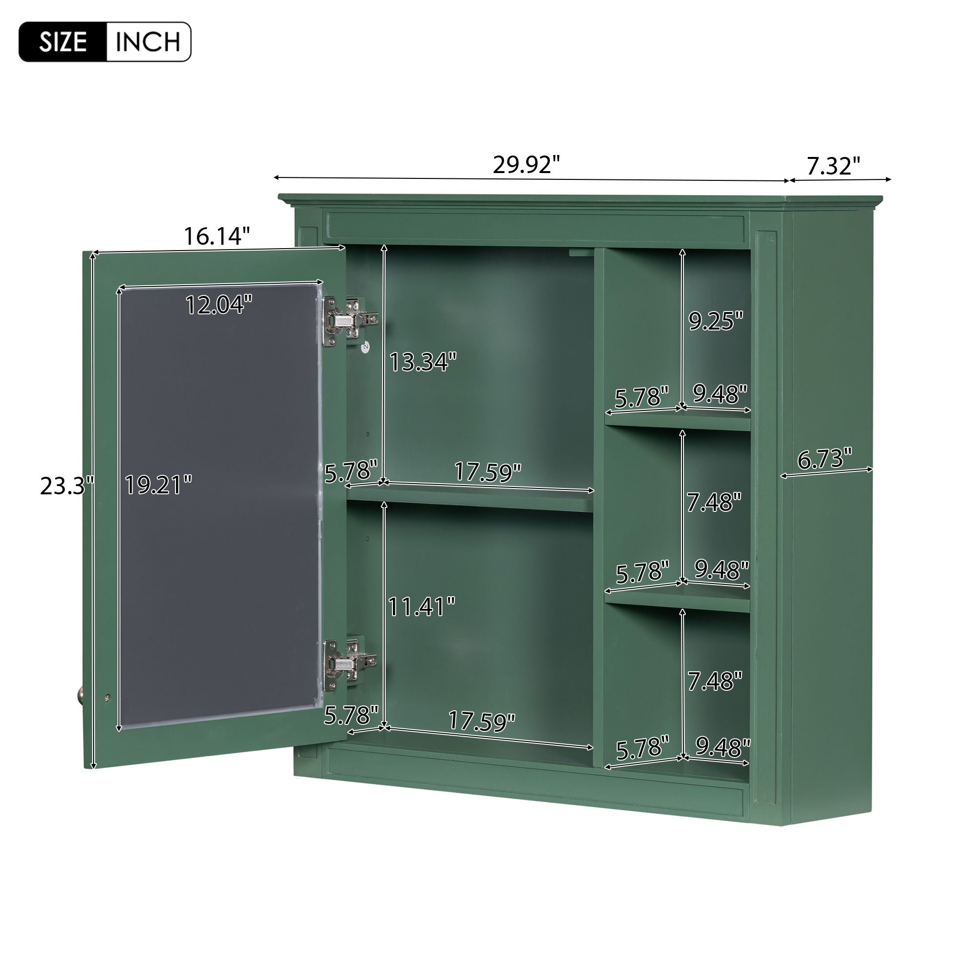 Wall Mounted Medicine Cabinet With Mirror and 3 Open Shelves