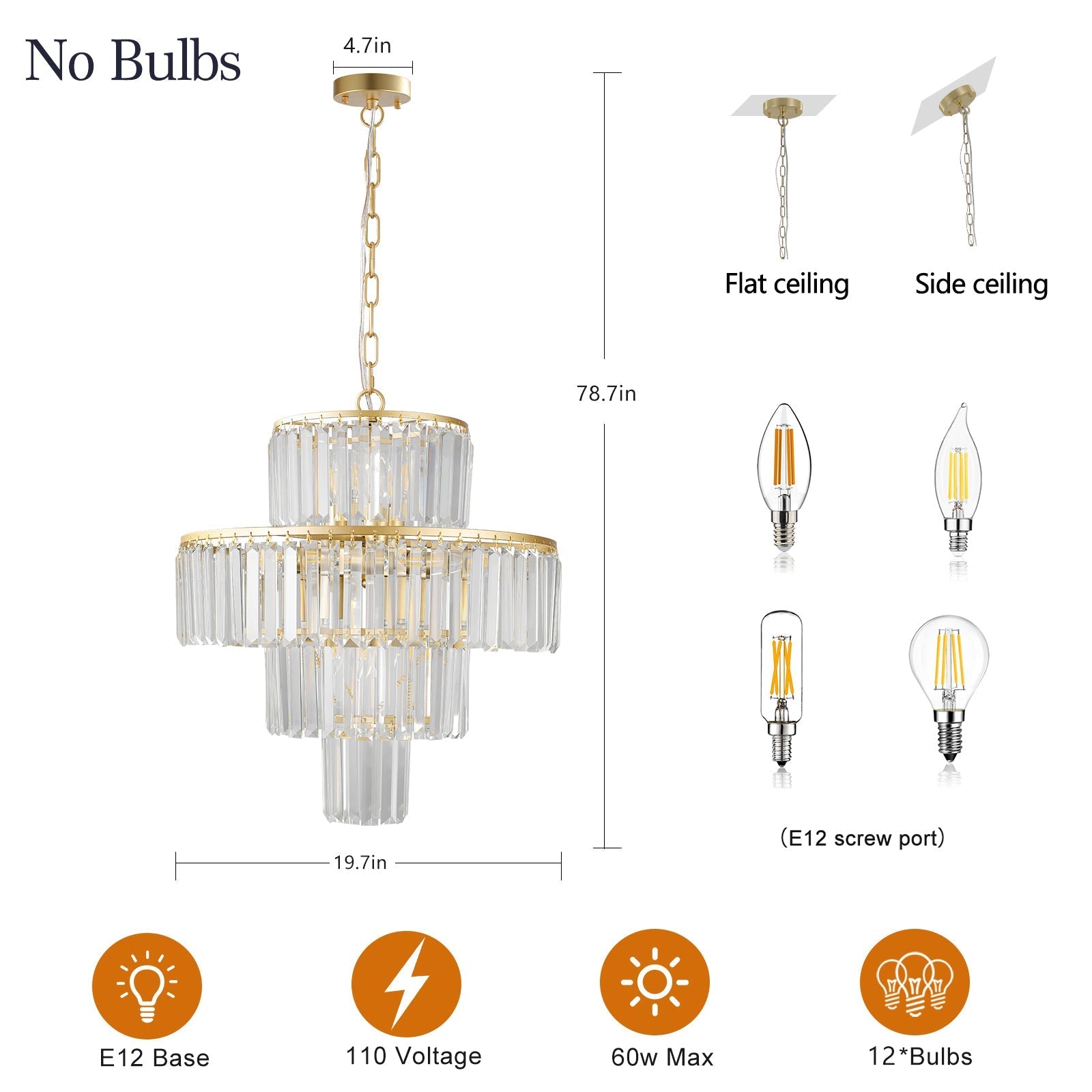 20' Modern Crystal Chandelier with Gold Finish