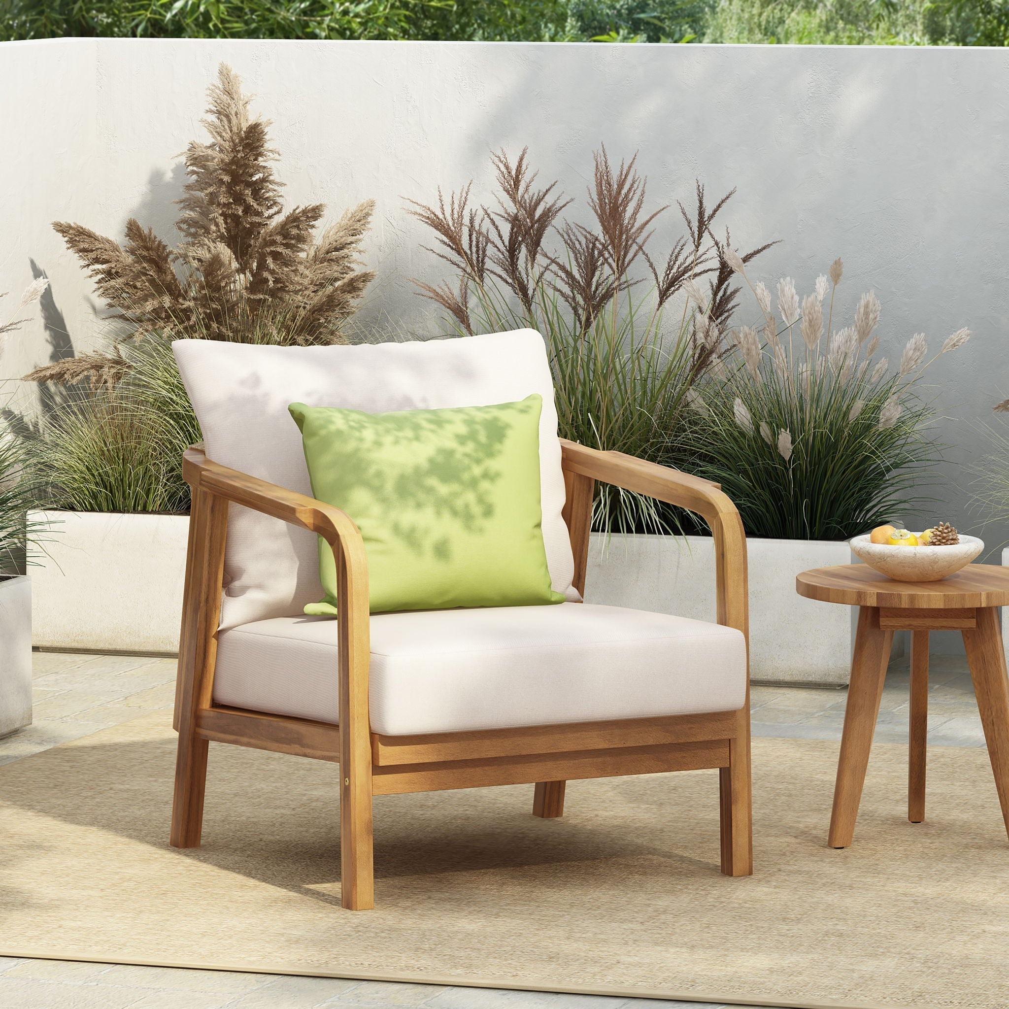 Outdoor Lounge Chair With Woven Backrest and Solid Wood Frame