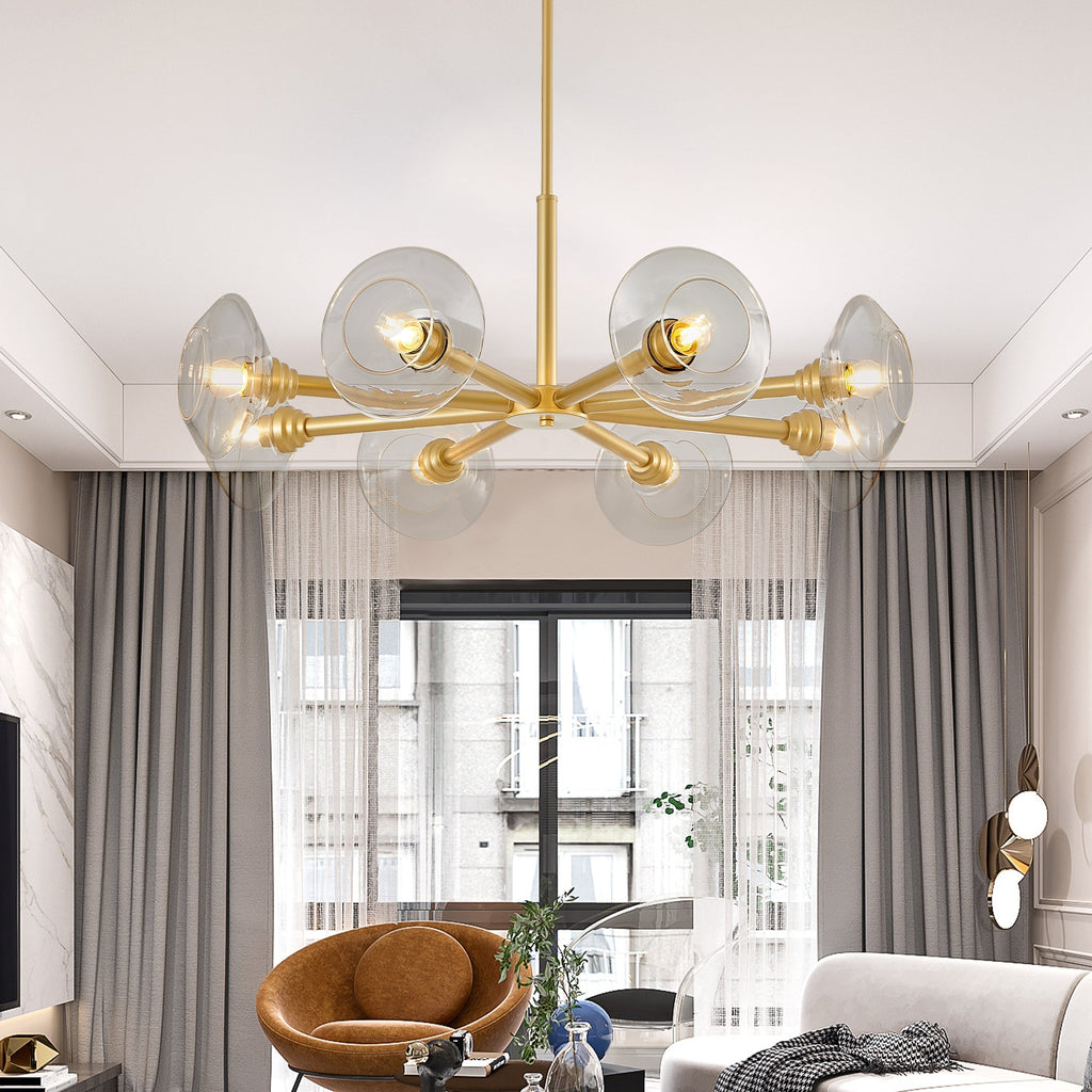 36" Modern Gold 8-Light Sputnik Chandelier with Clear Glass Shades