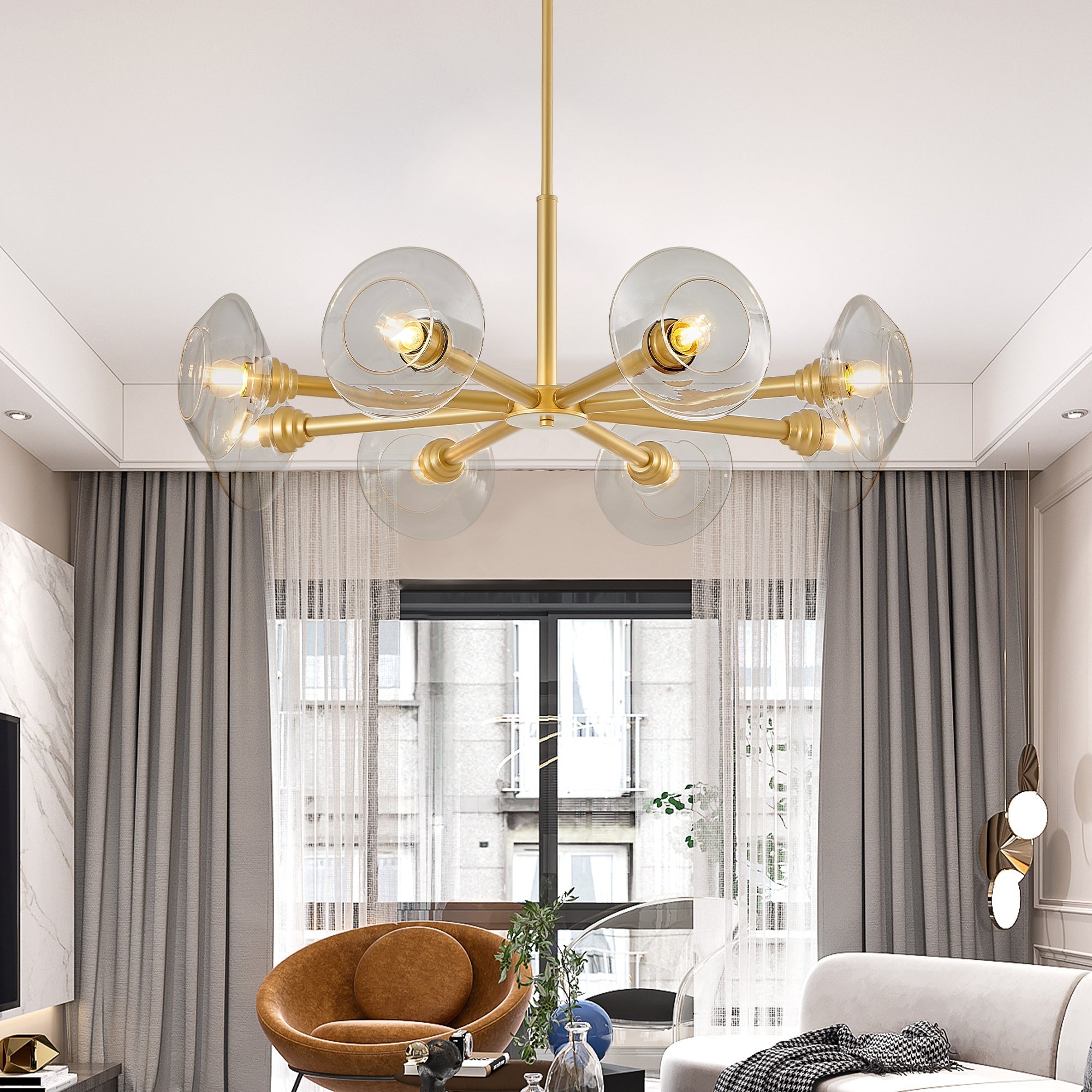 36" Modern Gold 8-Light Sputnik Chandelier with Clear Glass Shades