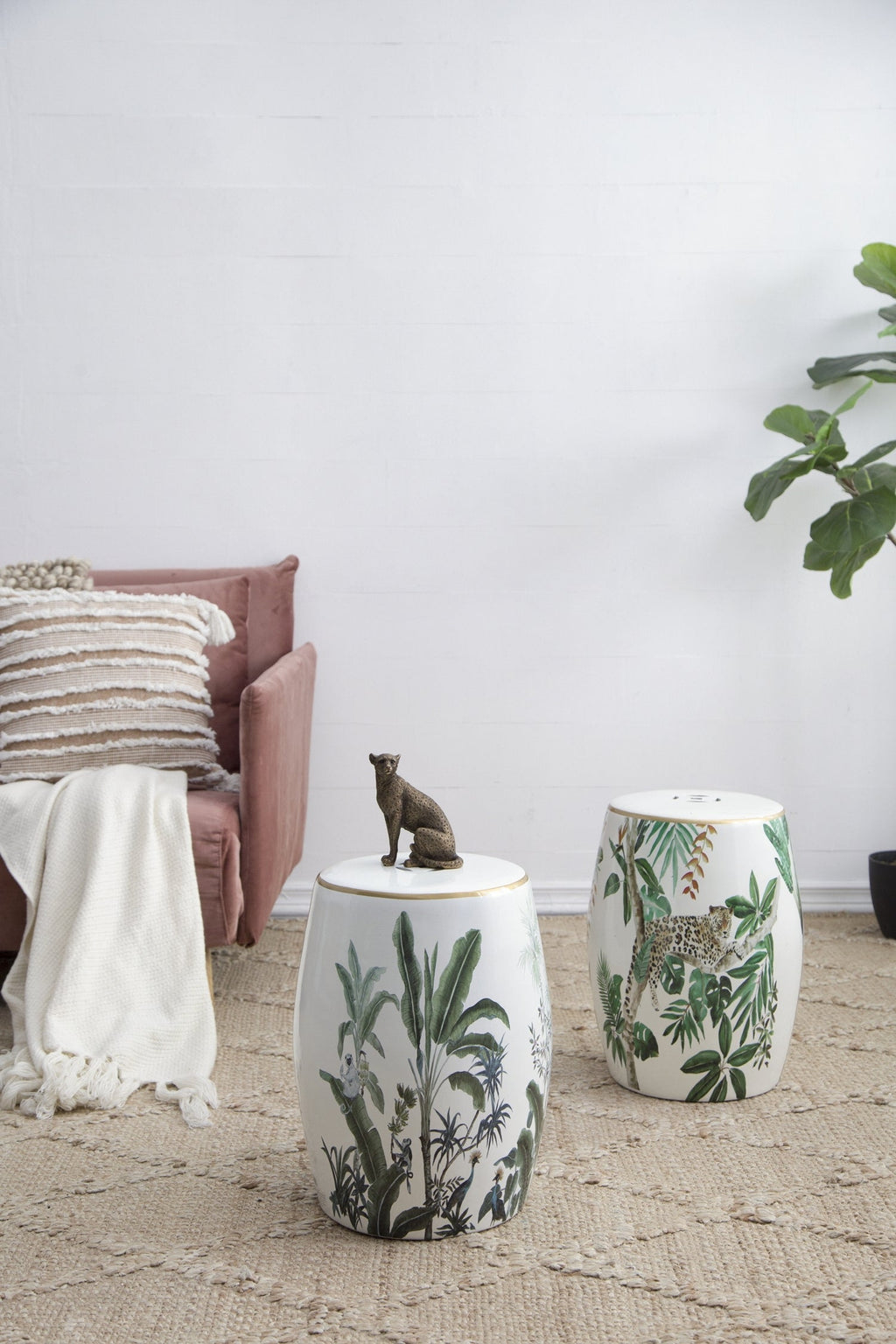 13x13x18 Ceramics Garden Stool Jungle-Themed Accent Side Table