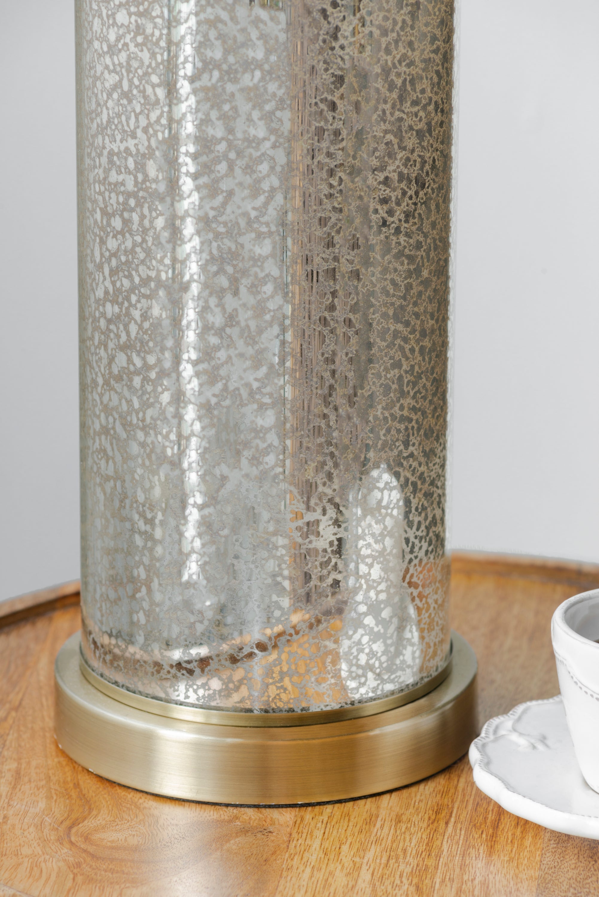 16x16x35 Gold Mirrored Glass Table Lamp with White Fabric Shade