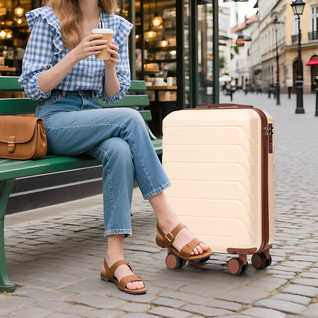 14'/20' 2-Piece Beige ABS Spinner Wheel Luggage Set