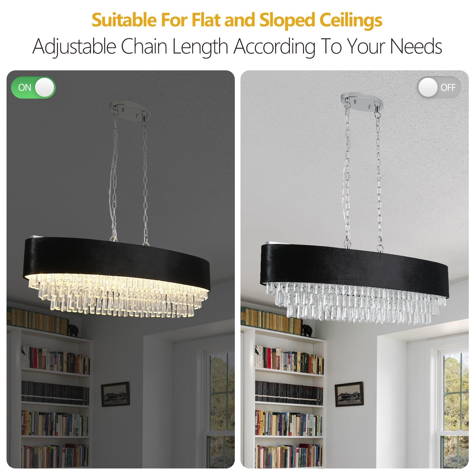 39' Modern Crystal Chandelier with Black Imitation Velvet Shade