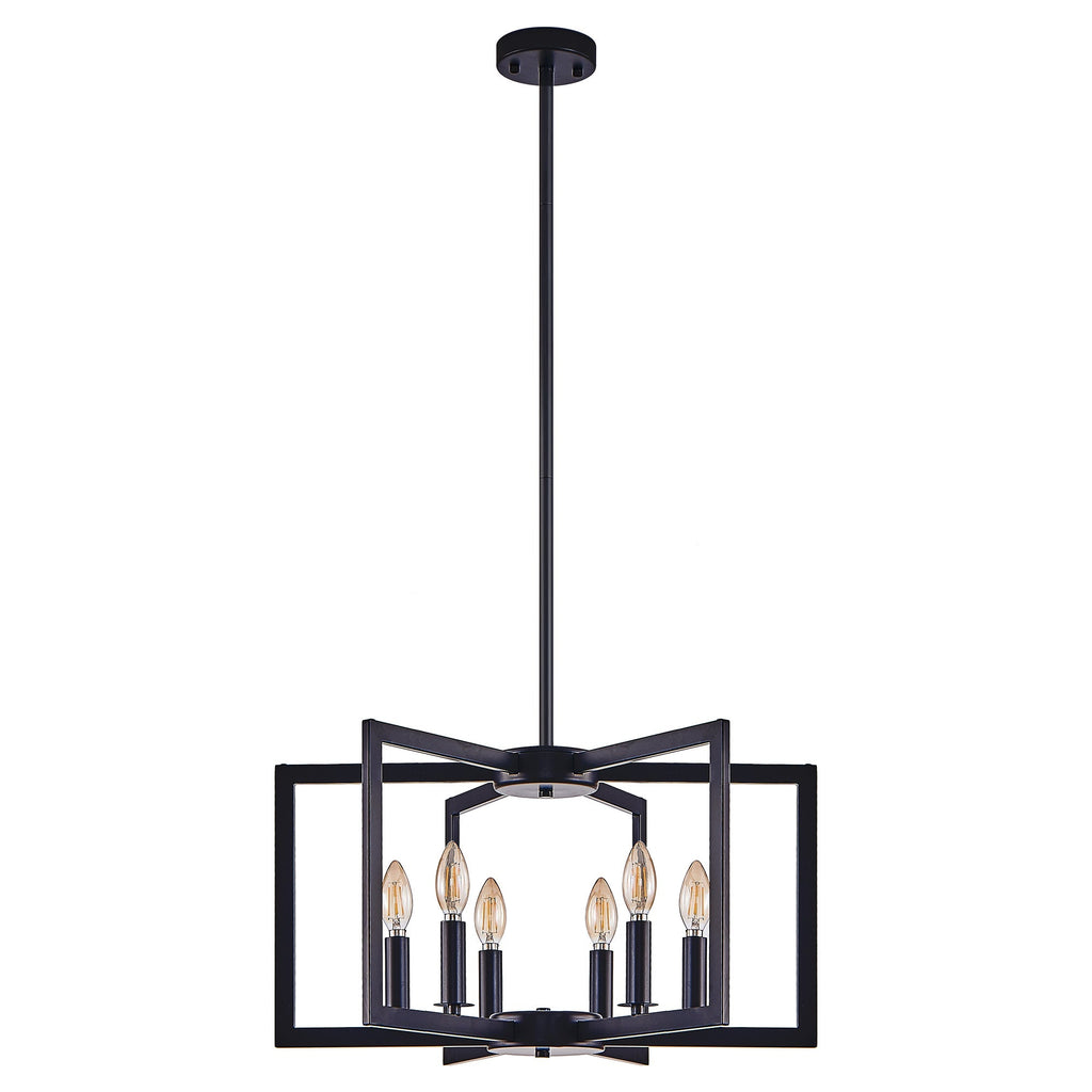 22' Modern Black Geometric 6-Light Chandelier – Industrial Metal Pendant Light Fixture for Living Room, Dining Room, or Kitchen (Bulb Not Included)
