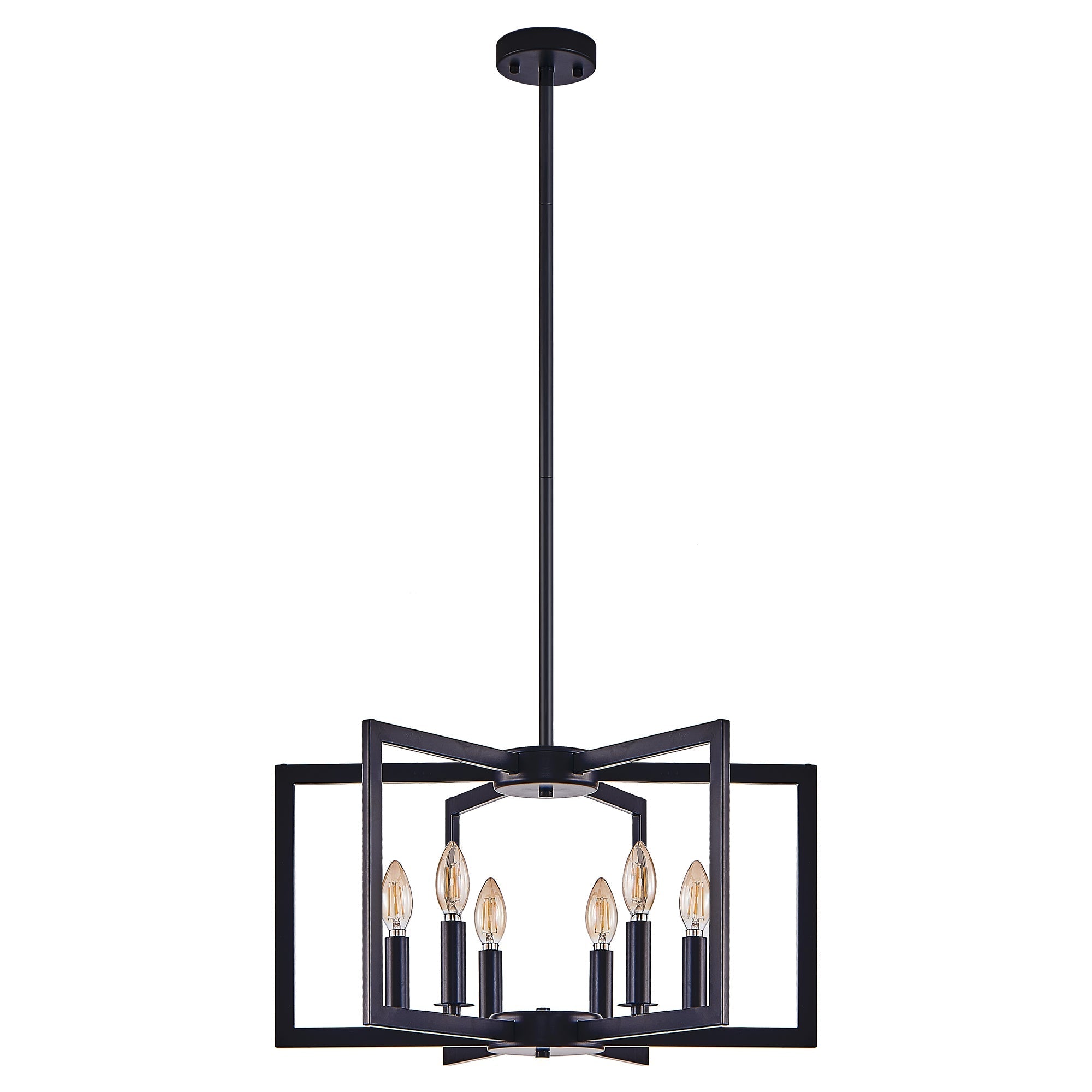 22' Modern Black Geometric 6-Light Chandelier – Industrial Metal Pendant Light Fixture for Living Room, Dining Room, or Kitchen (Bulb Not Included)