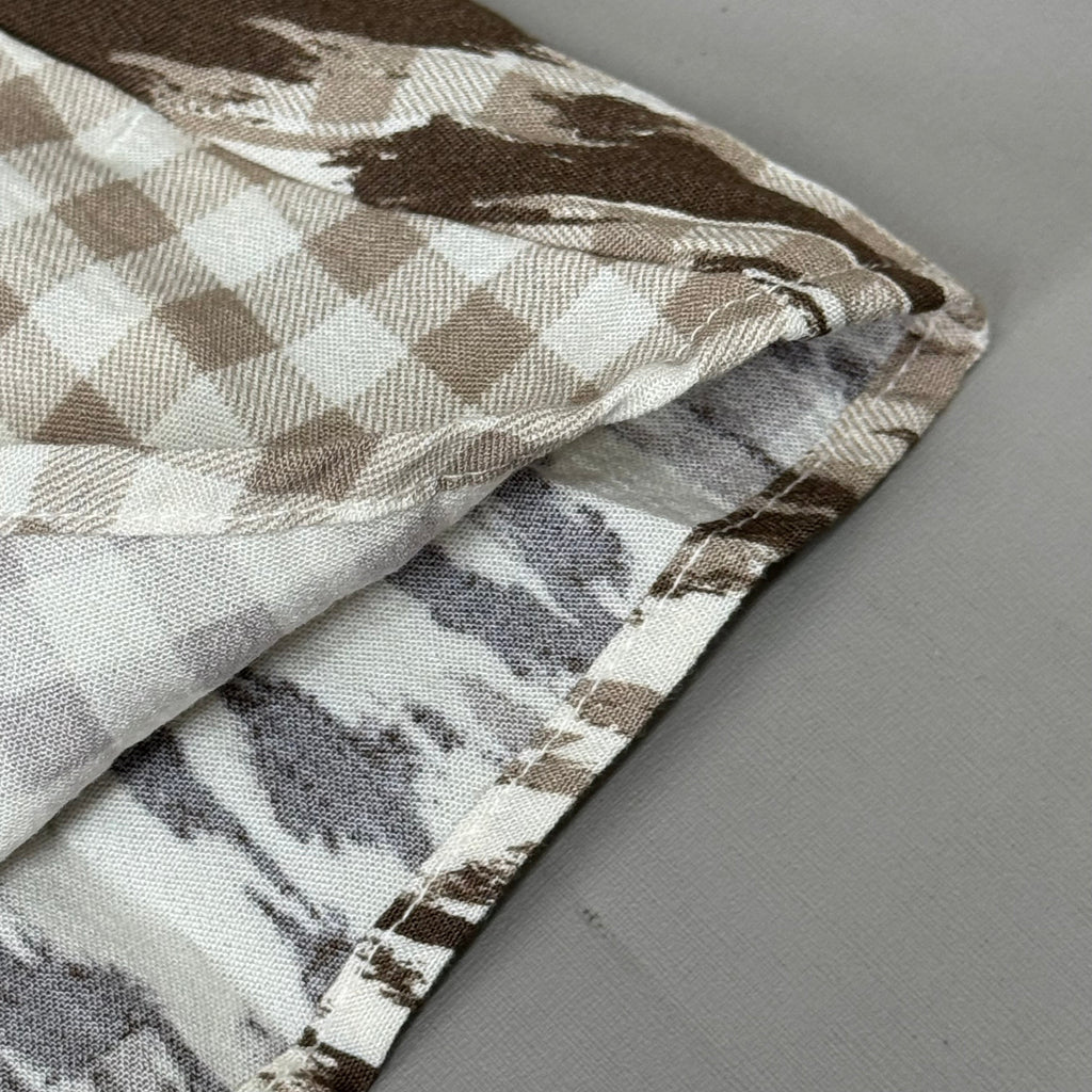 MULTIPLES Button-Up Plaid Shirt w/Cuff Petite Women's Sz PXL Brown/Cream M44506BP