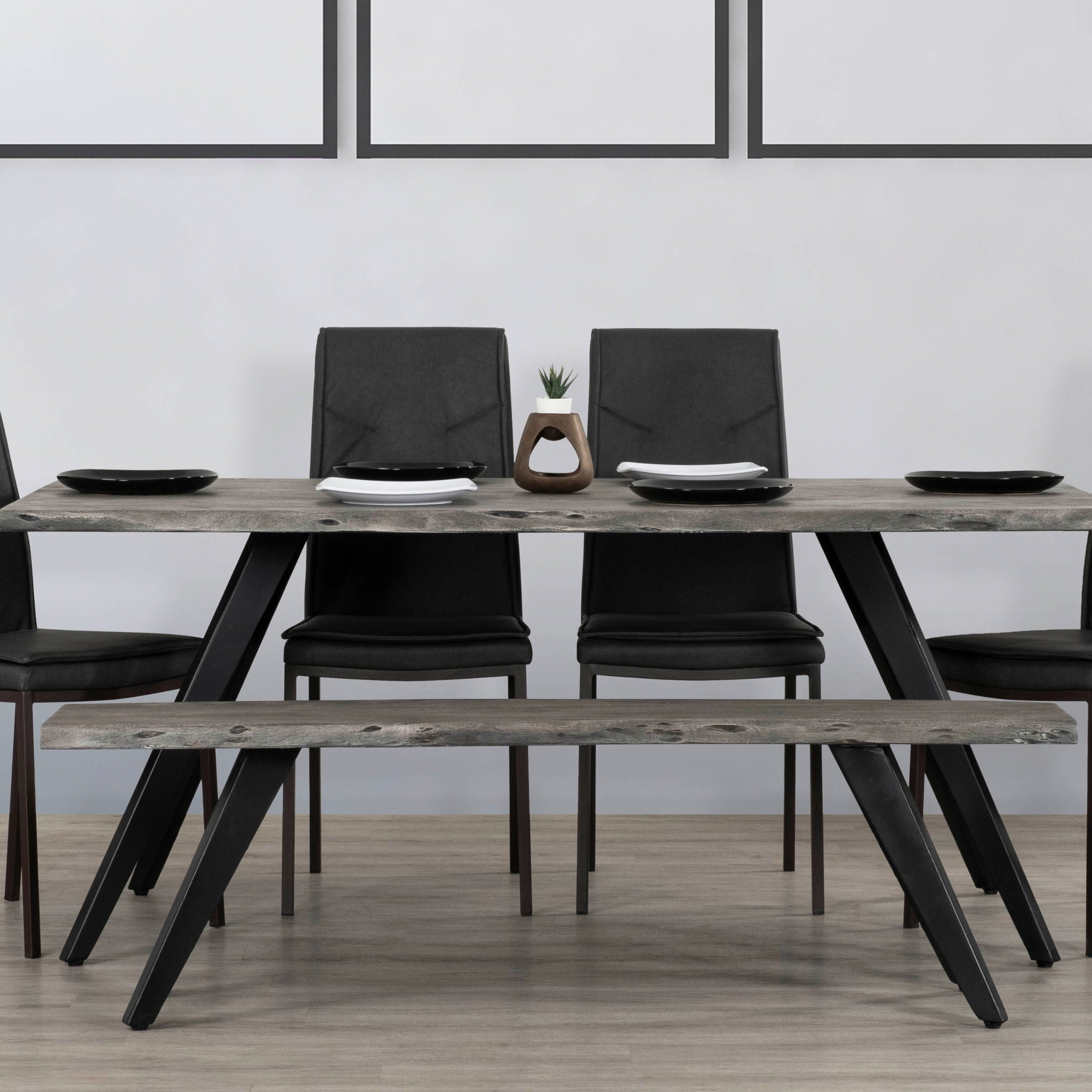Modern Acacia Wood Dining Bench, Live Edge Design Accent Bench With Iron Legs - Black / Gray