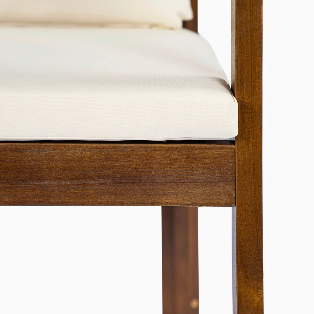 Outdoor Dining Chair Set of 2 with Curved Acacia Wood Arms, Brown Finish and Cream Cushions