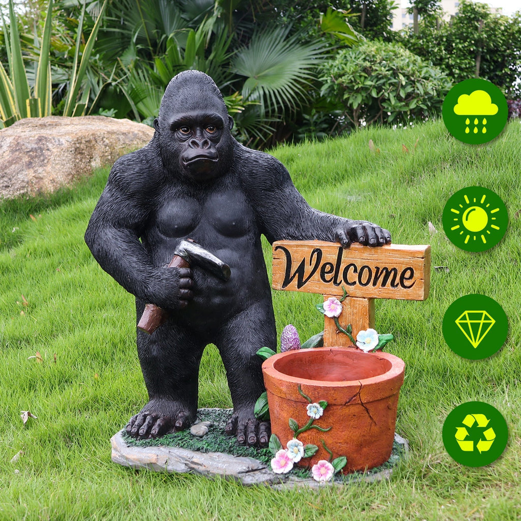 Outdoor Garden Sculpture Chimpanzee Flower Pot Planter