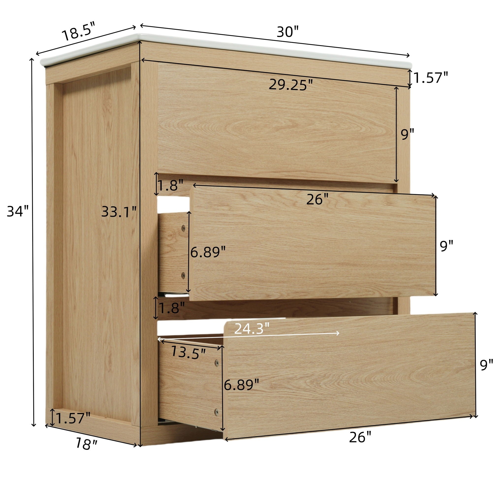 Freestanding Bathroom Vanity with Ceramic Sink and 2 Full Extension Drawers