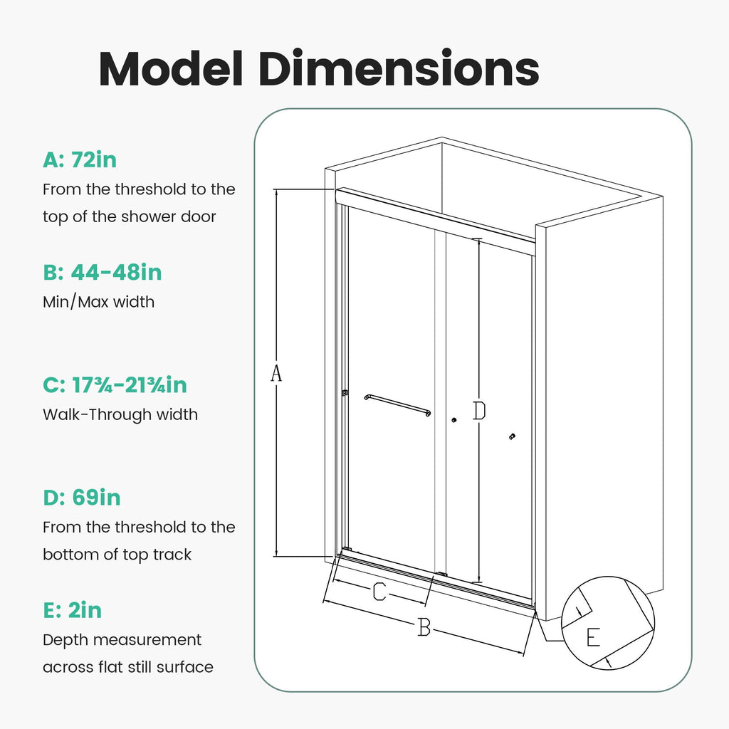 Semi Frameless Double Sliding Shower Door with Tempered Glass
