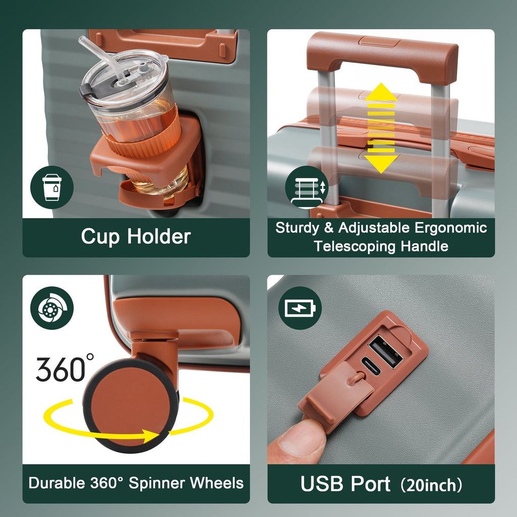 Deluxe 5-Piece Hard-Side Luggage Set with USB and TSA Locks