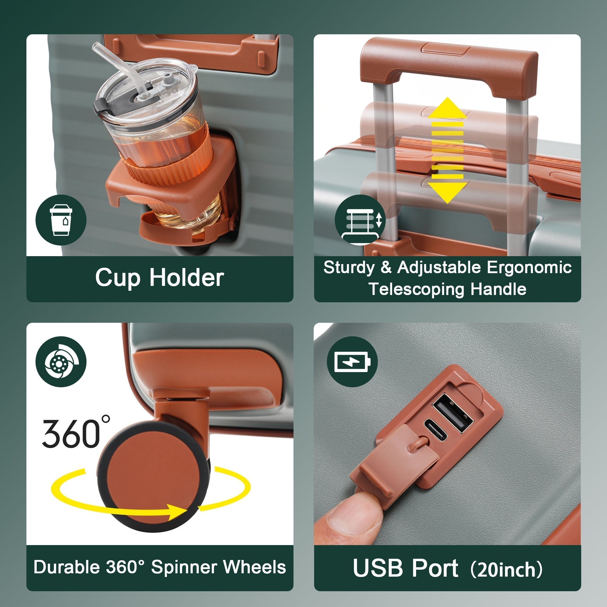 Deluxe 5-Piece Hard-Side Luggage Set with USB and TSA Locks
