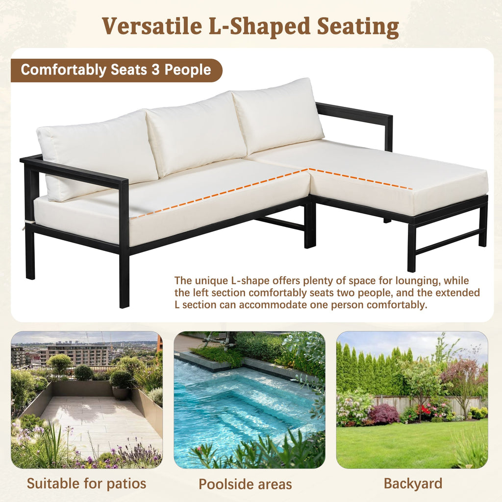 U_style Outdoor L-Shaped Sofa with Iron Frame and Ultra-Thick Cushions