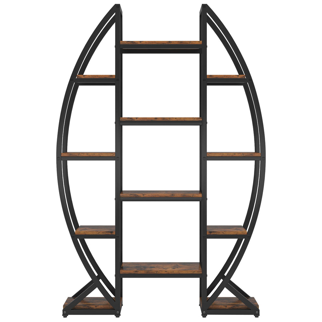 Triple Wide Oval Etagere Bookcase With Shelves For Living Room