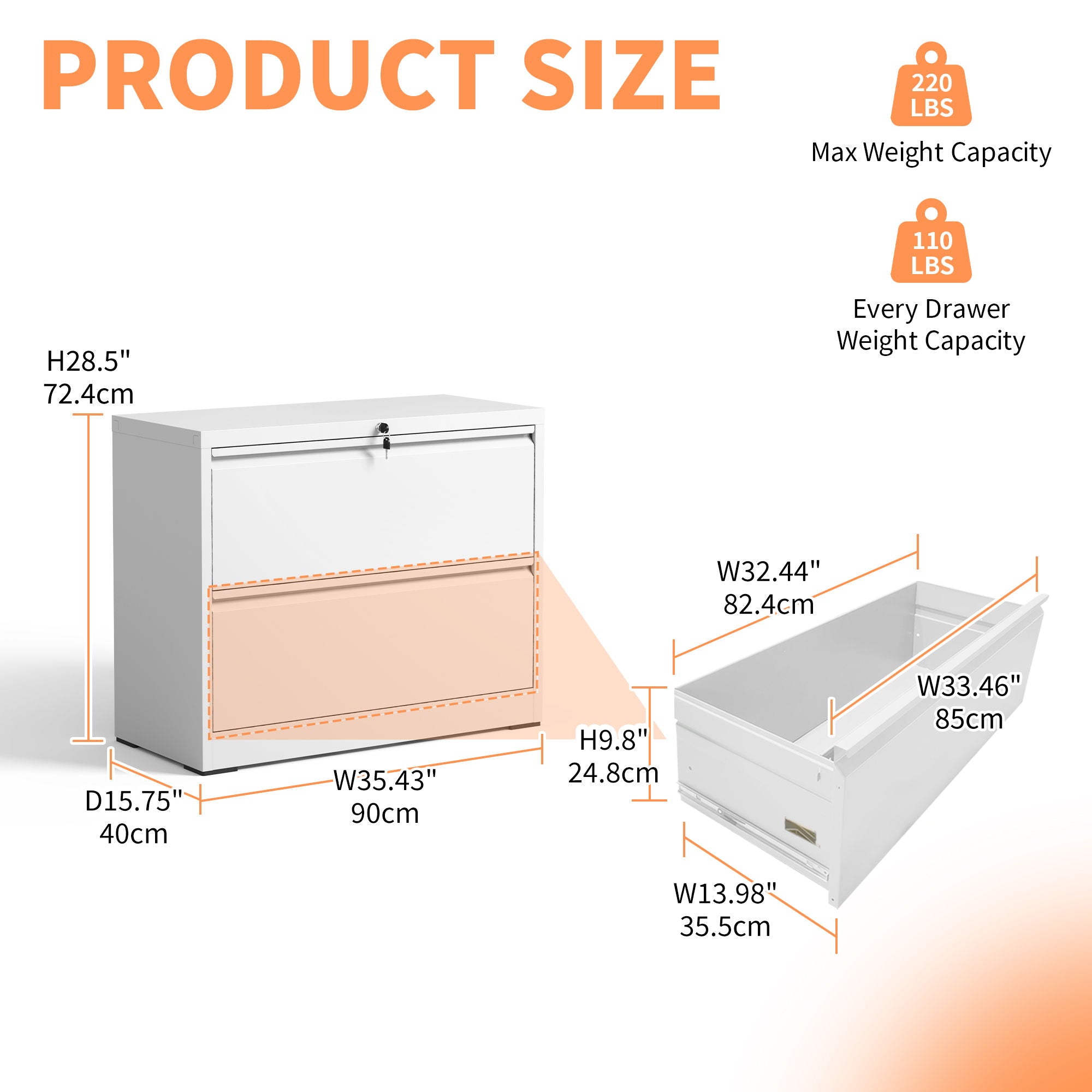 Lateral File Cabinet 2 Drawer, Locking File Cabinet With Anti Tip Interlock, Heavy Duty Storage For Letter / Legal / A4