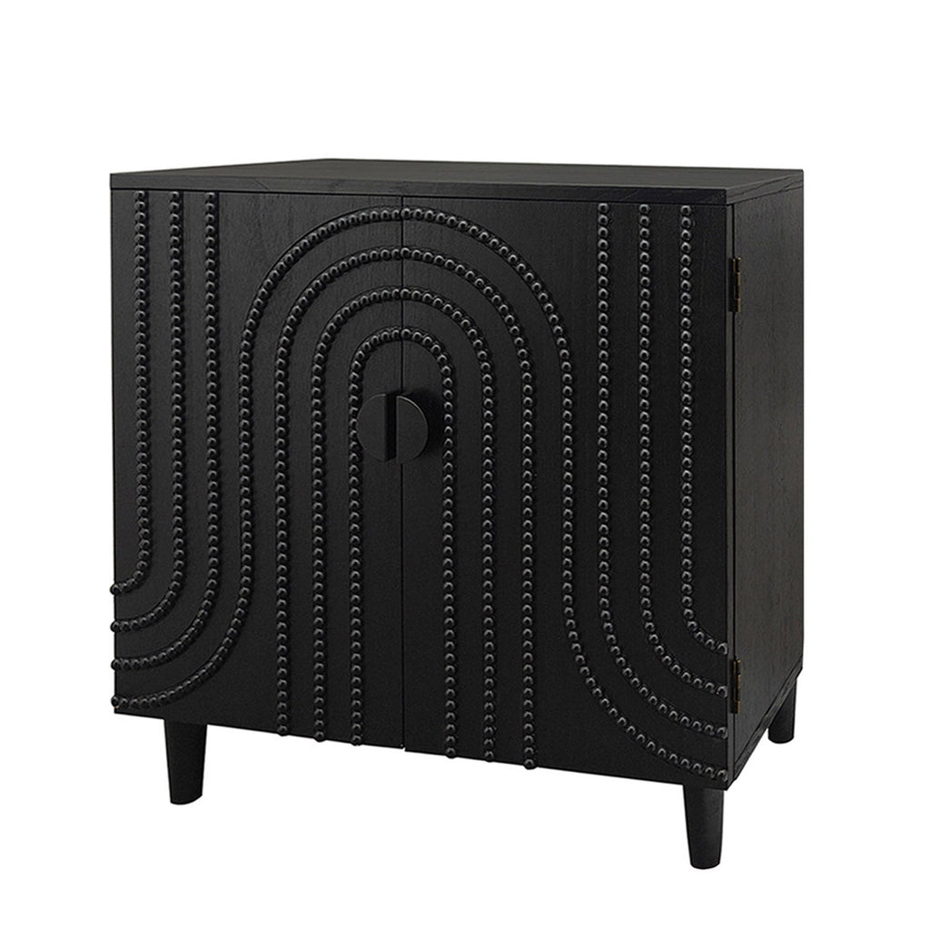 Modern Black Wood Storage Cabinet with Decorative Door