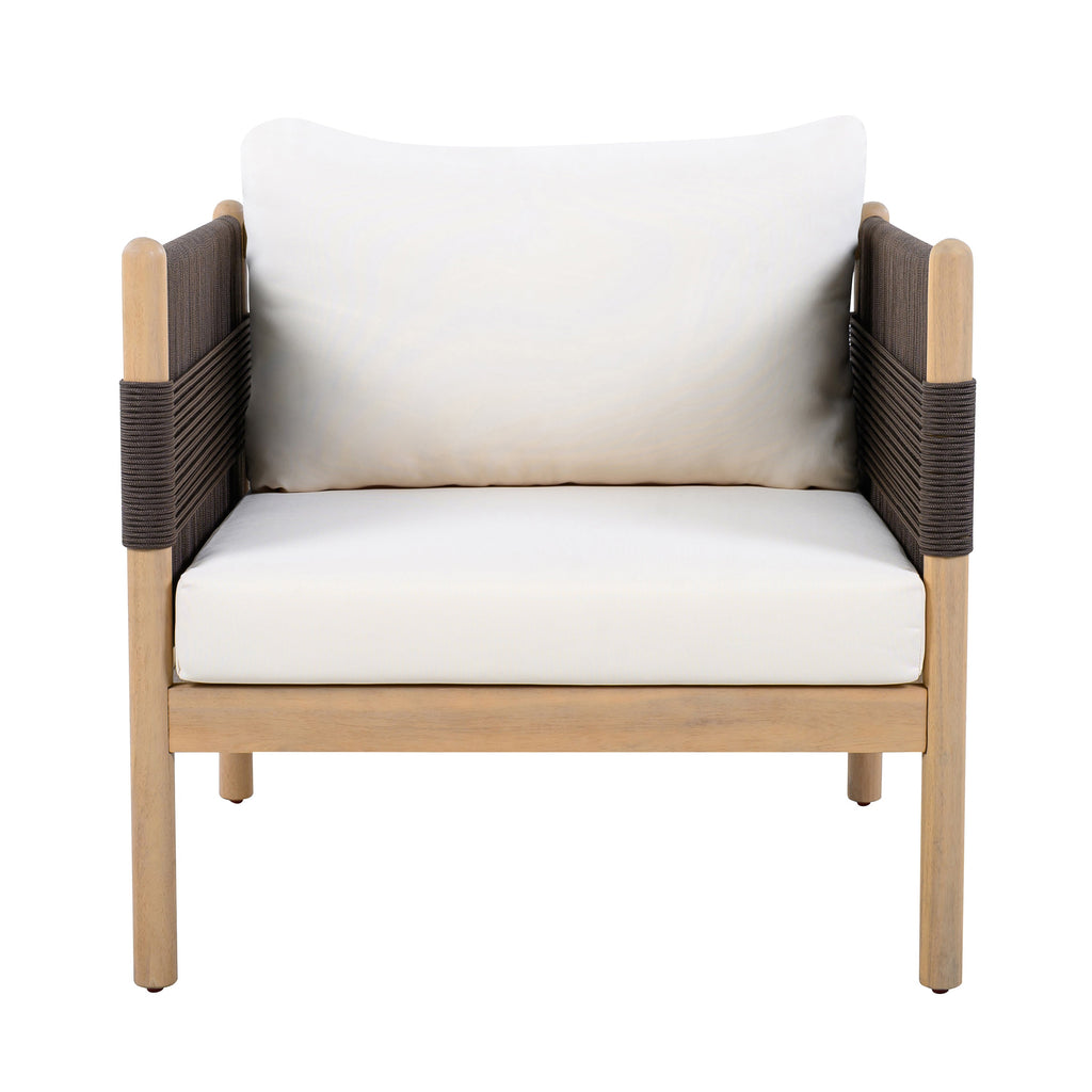 Outdoor Acacia Wood Club Chair with Diamond Rope Weave & Cushions, Light Teak