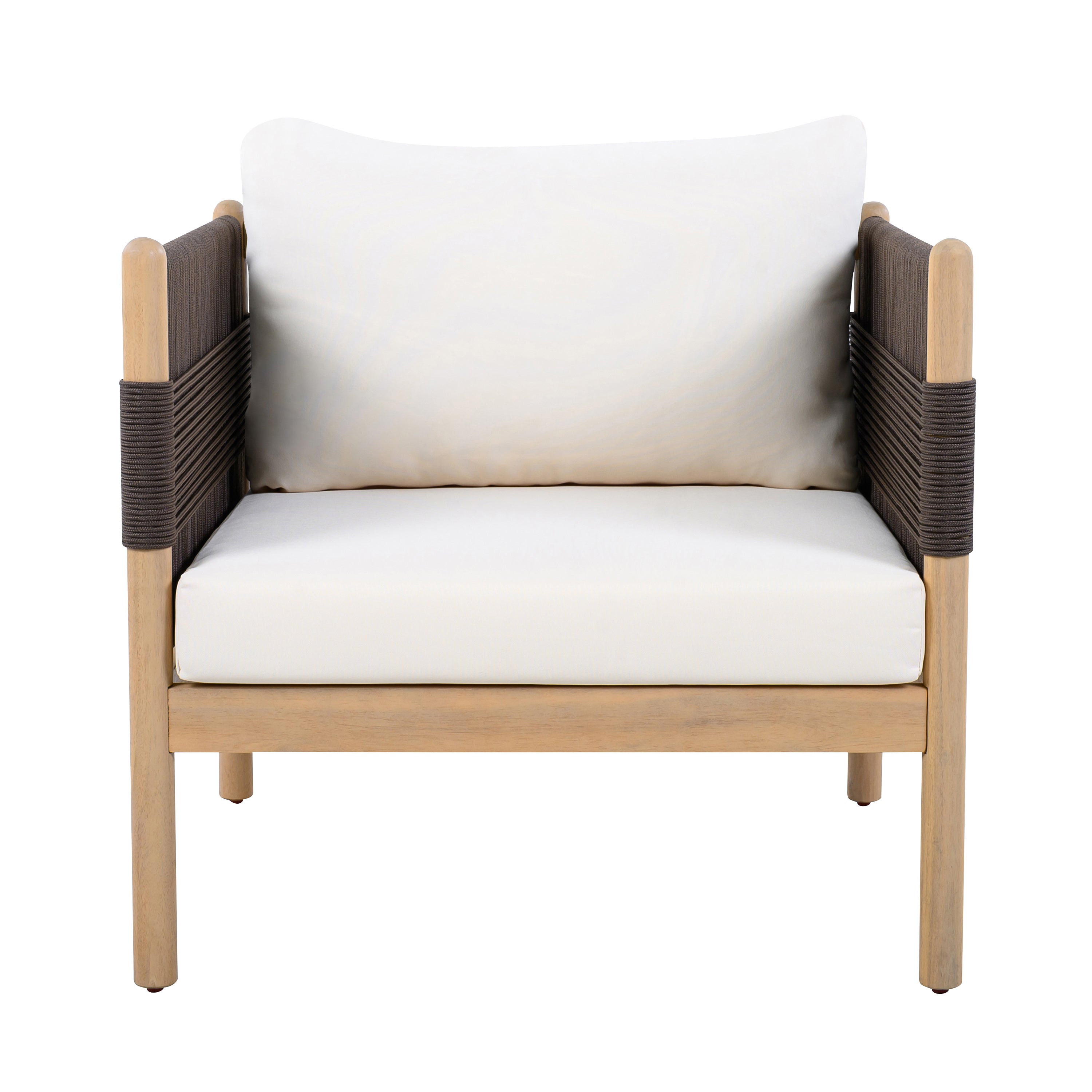 Outdoor Acacia Wood Club Chair with Diamond Rope Weave & Cushions, Light Teak
