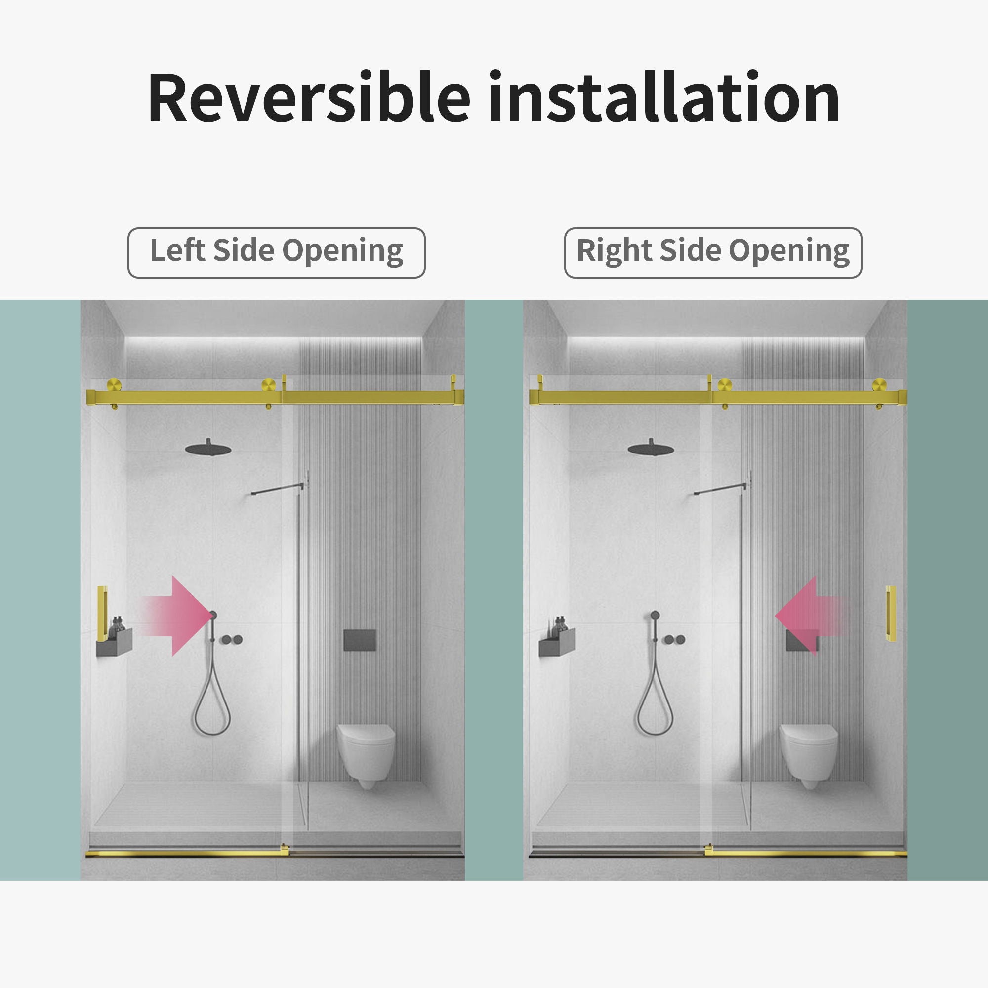 Frameless Single Sliding Soft Close Shower Doors, 3 / 8" Tempered Glass Reversible Installatio