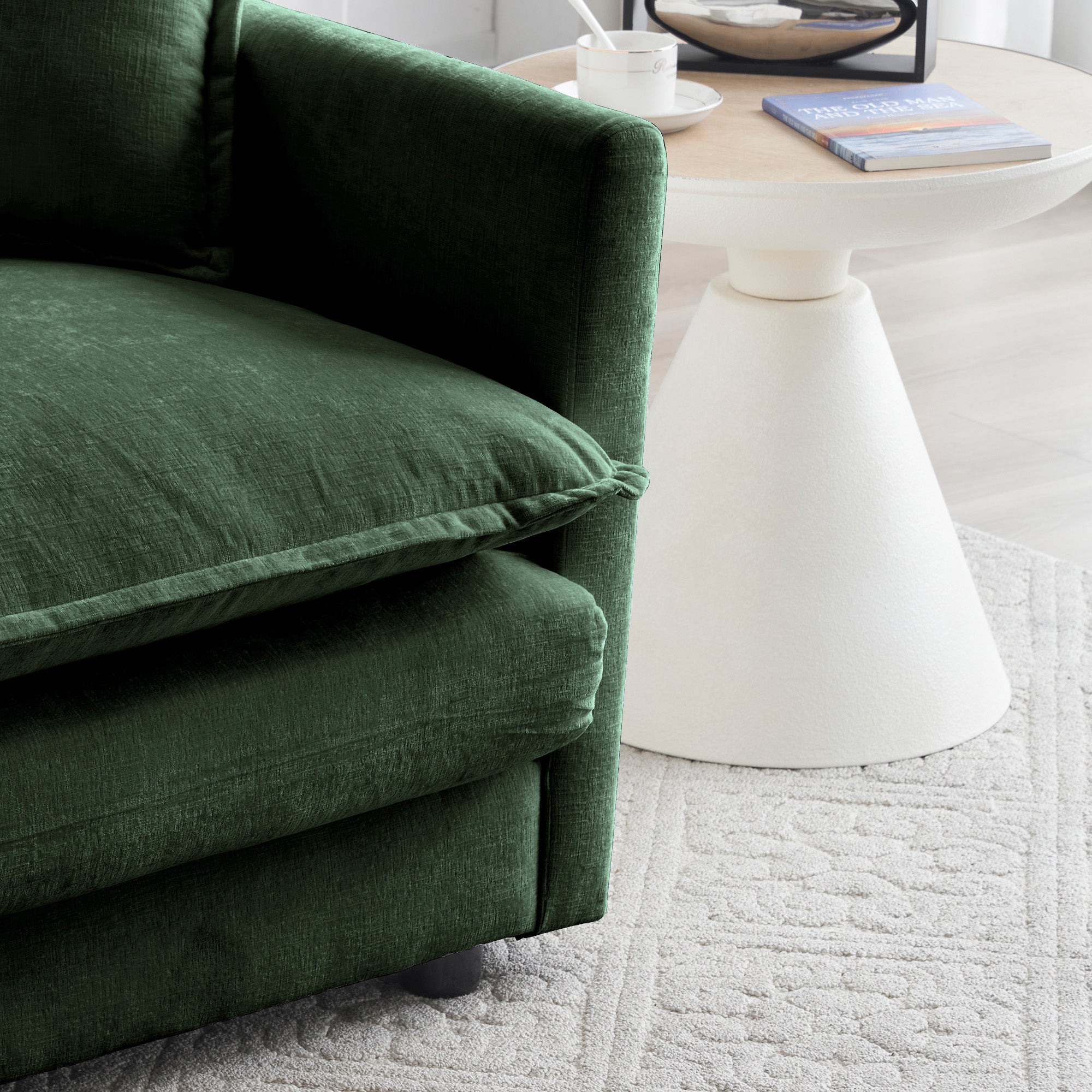 2-Piece Upholstered Sectional Sofa Set in Green Chenille