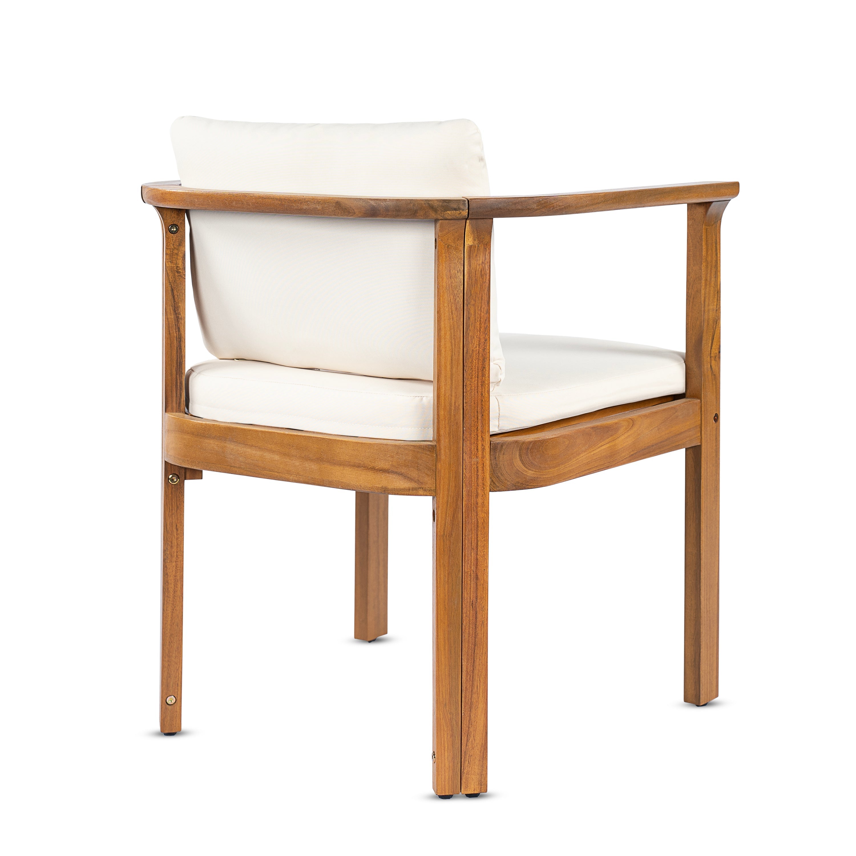Outdoor Dining Chair Set of 4 with Curved Acacia Wood Arms and Cream Cushions