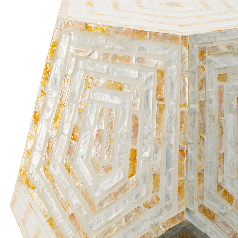 18x18x21 Hexagonal Capes Capiz Stool Cream/Yellow