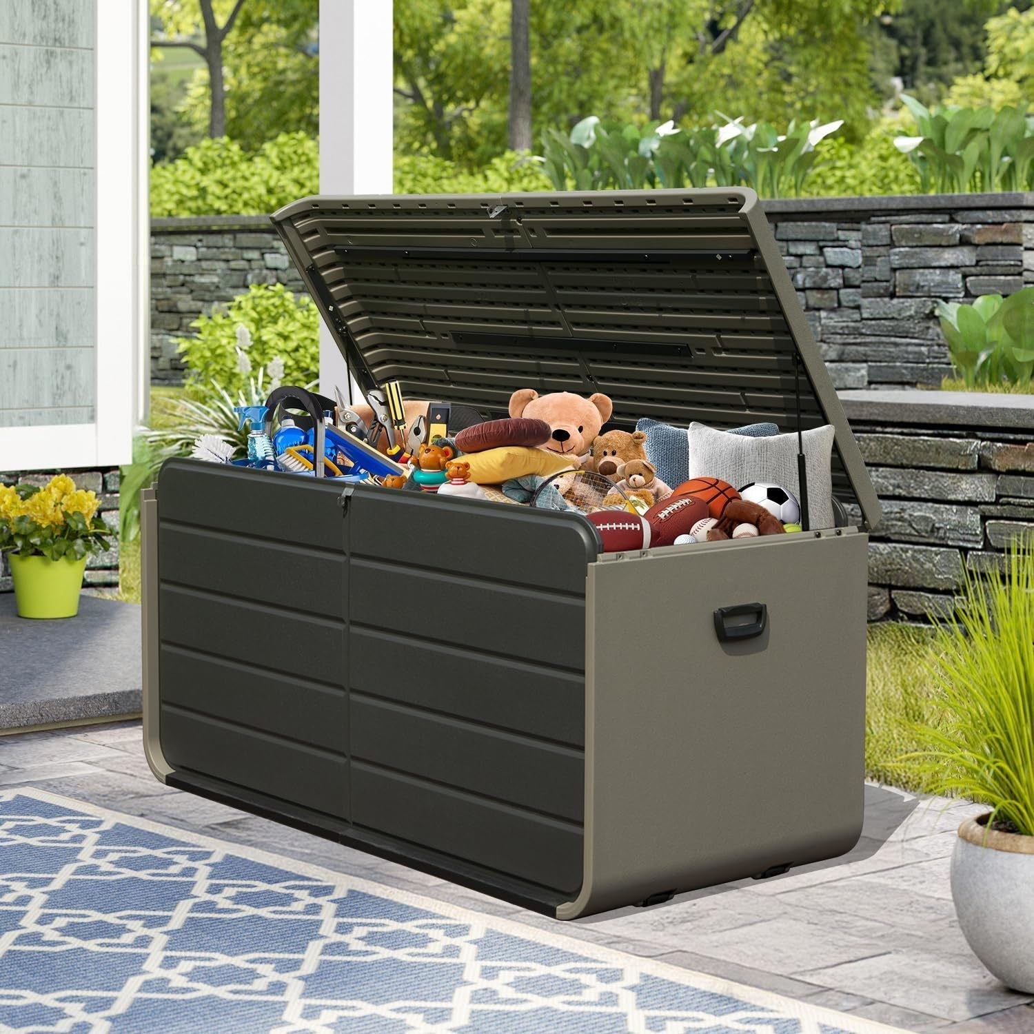 200 Gallon Plastic Deck Box with Lock and Waterproof Lid