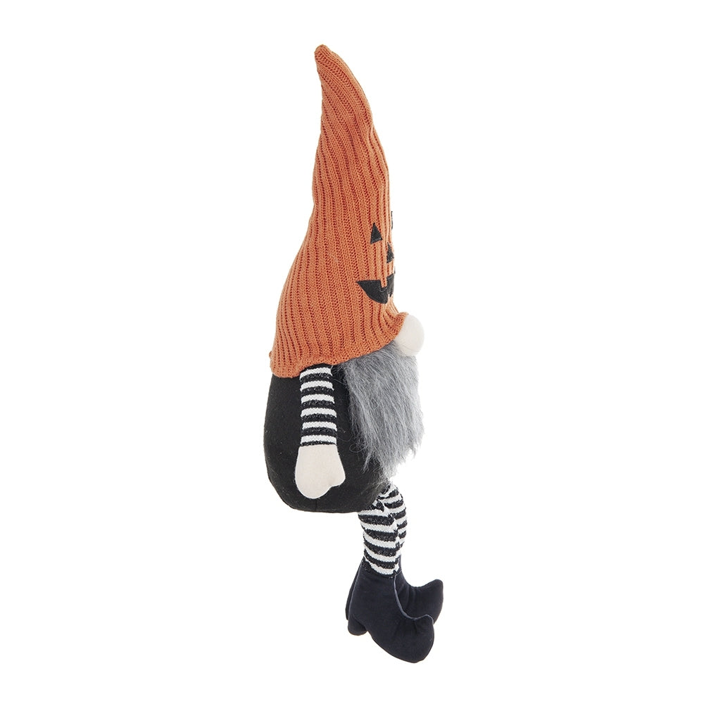 23.5" Seated Jack-O'-Lantern Gnome With Striped Limbs and Faux Fur Beard
