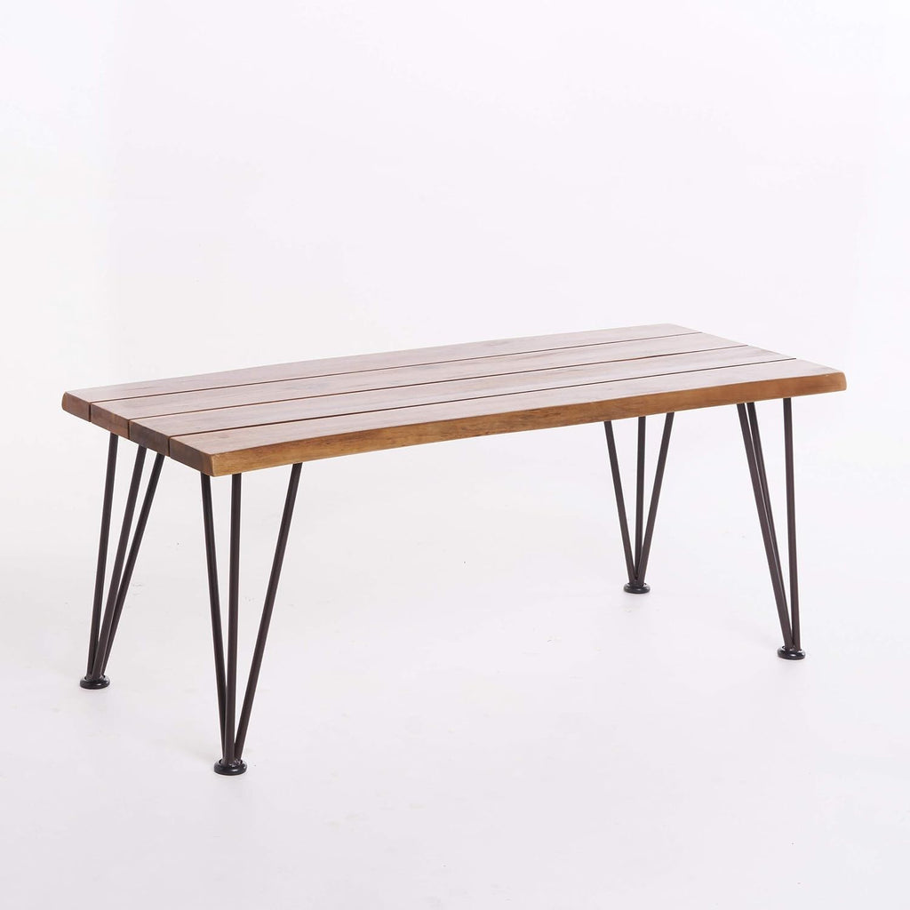 Zion Outdoor Industrial Iron Coffee Table and 2 Side Tables - Teak