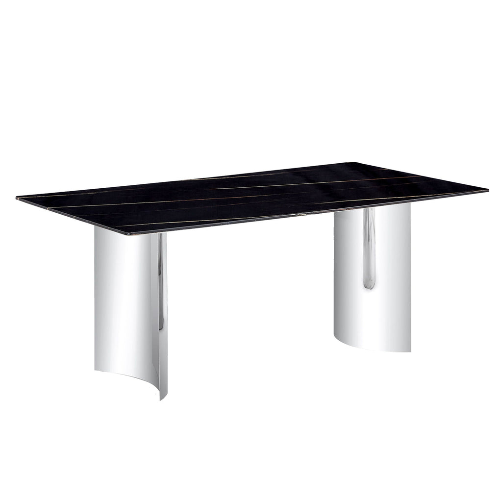 Modern Minimalist Dining Table with Imitation Marble Glass Top and Metal Legs