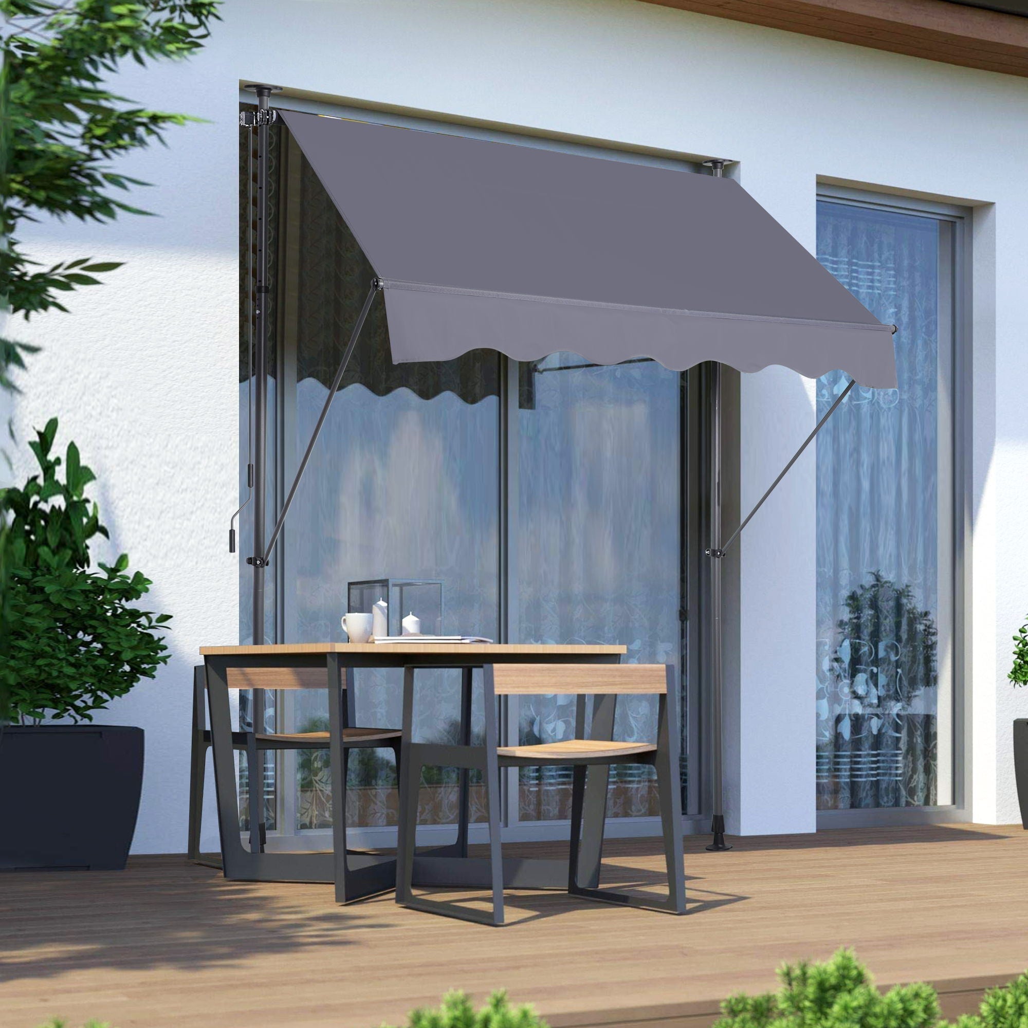 Manual Retractable Patio Awning With UV Resistant Sun Shade