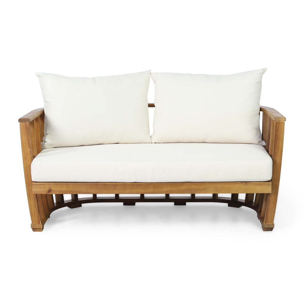 Outdoor Acacia Wood Loveseat and Coffee Table Set with Cushions