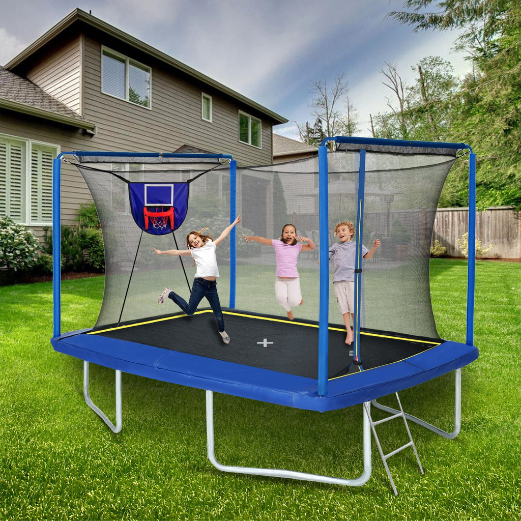 New YC 8ft by 12ft Rectangular Trampoline with Basketball Board and Ladder