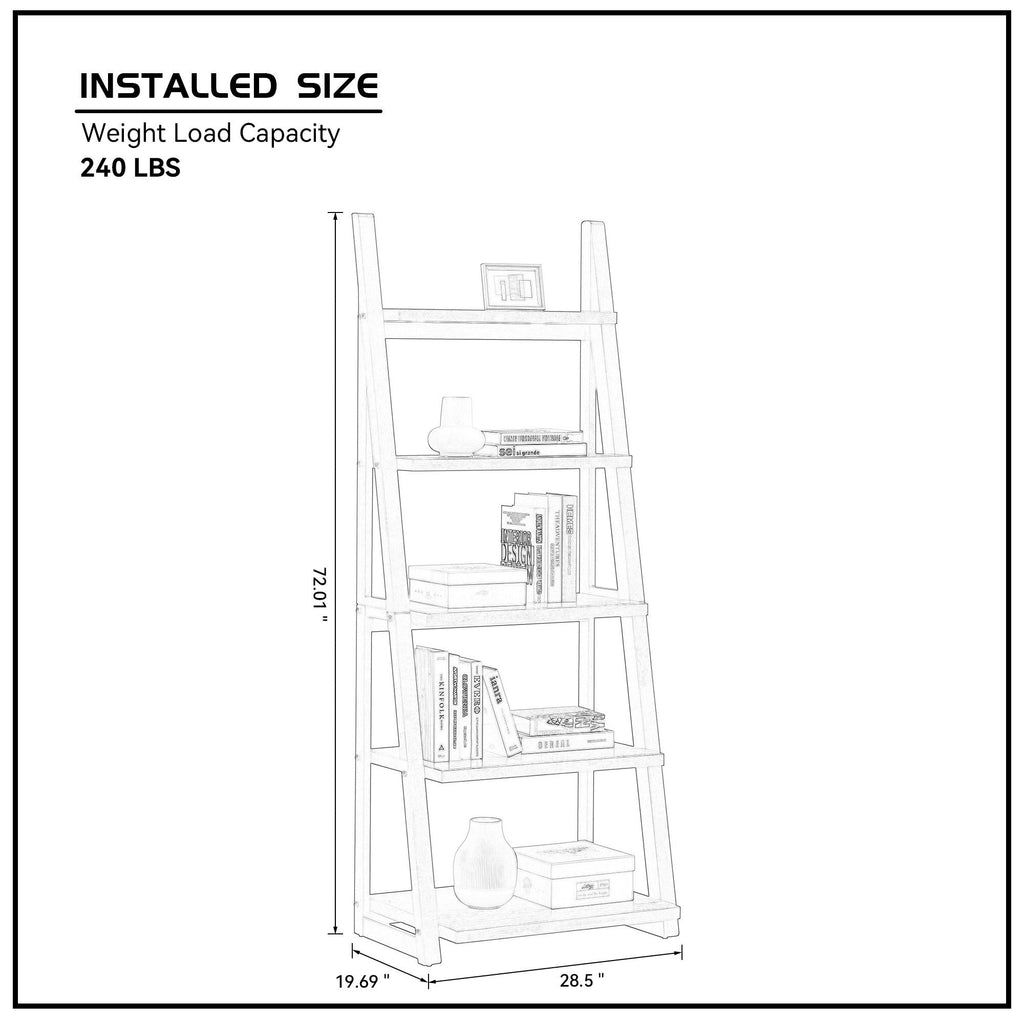 5-Tier Ladder Shelf with Rubber Wood Frame