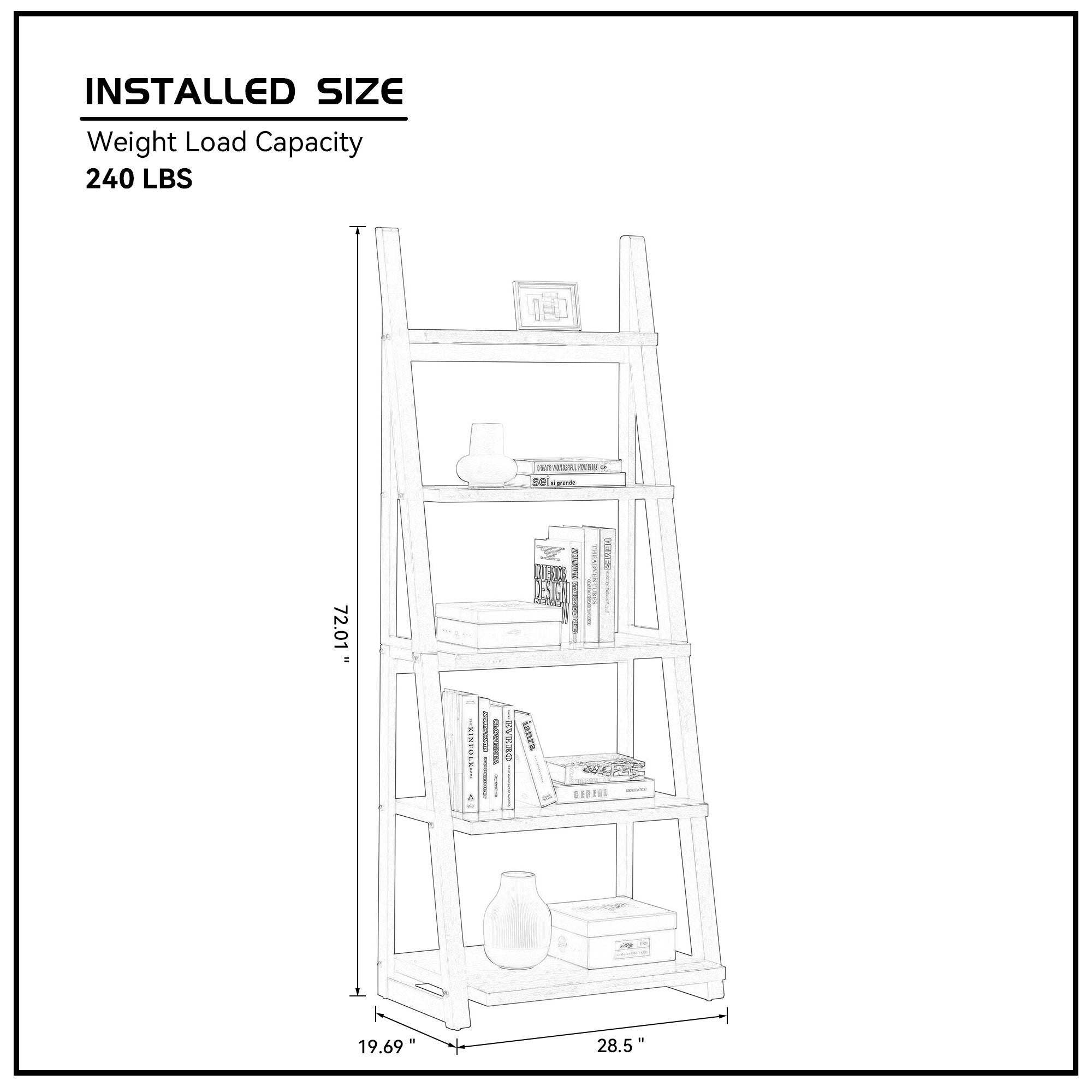 5-Tier Ladder Shelf with Rubber Wood Frame