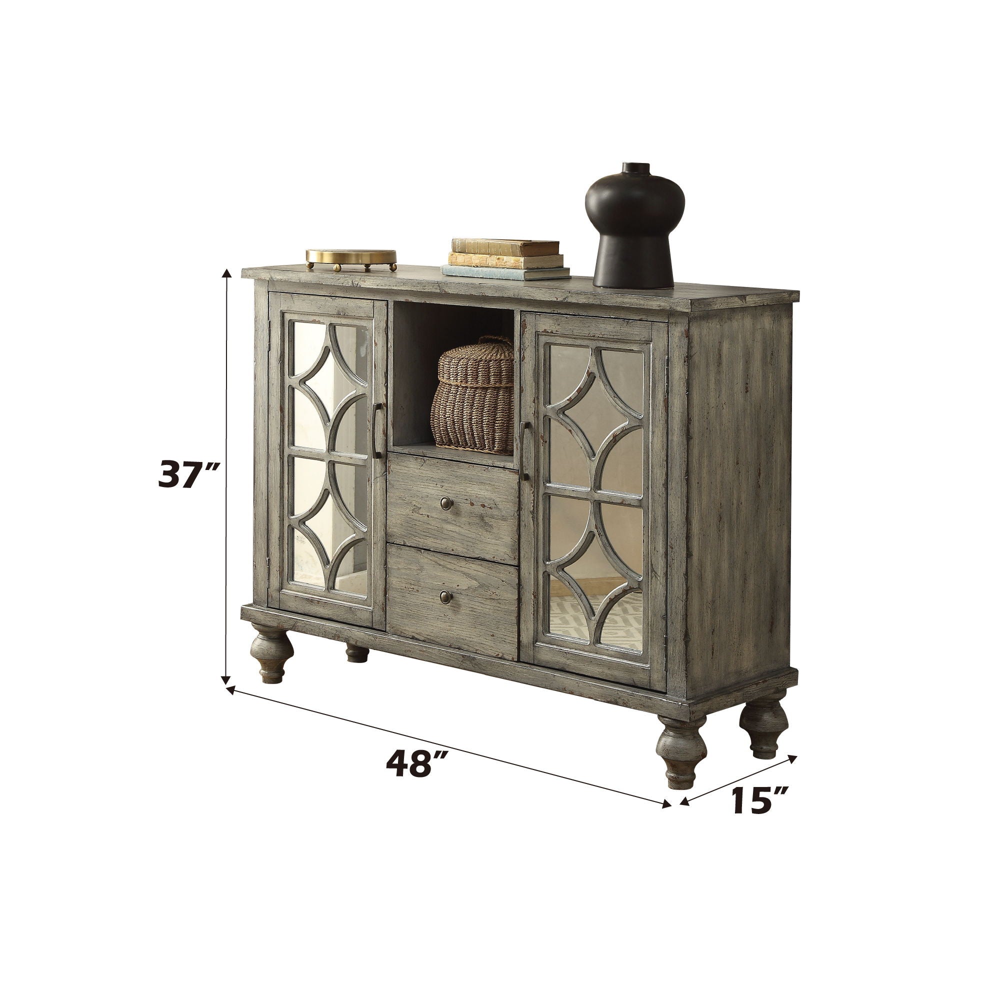 Velika Weathered Console Table With 1 Open Compartment Storage - Gray