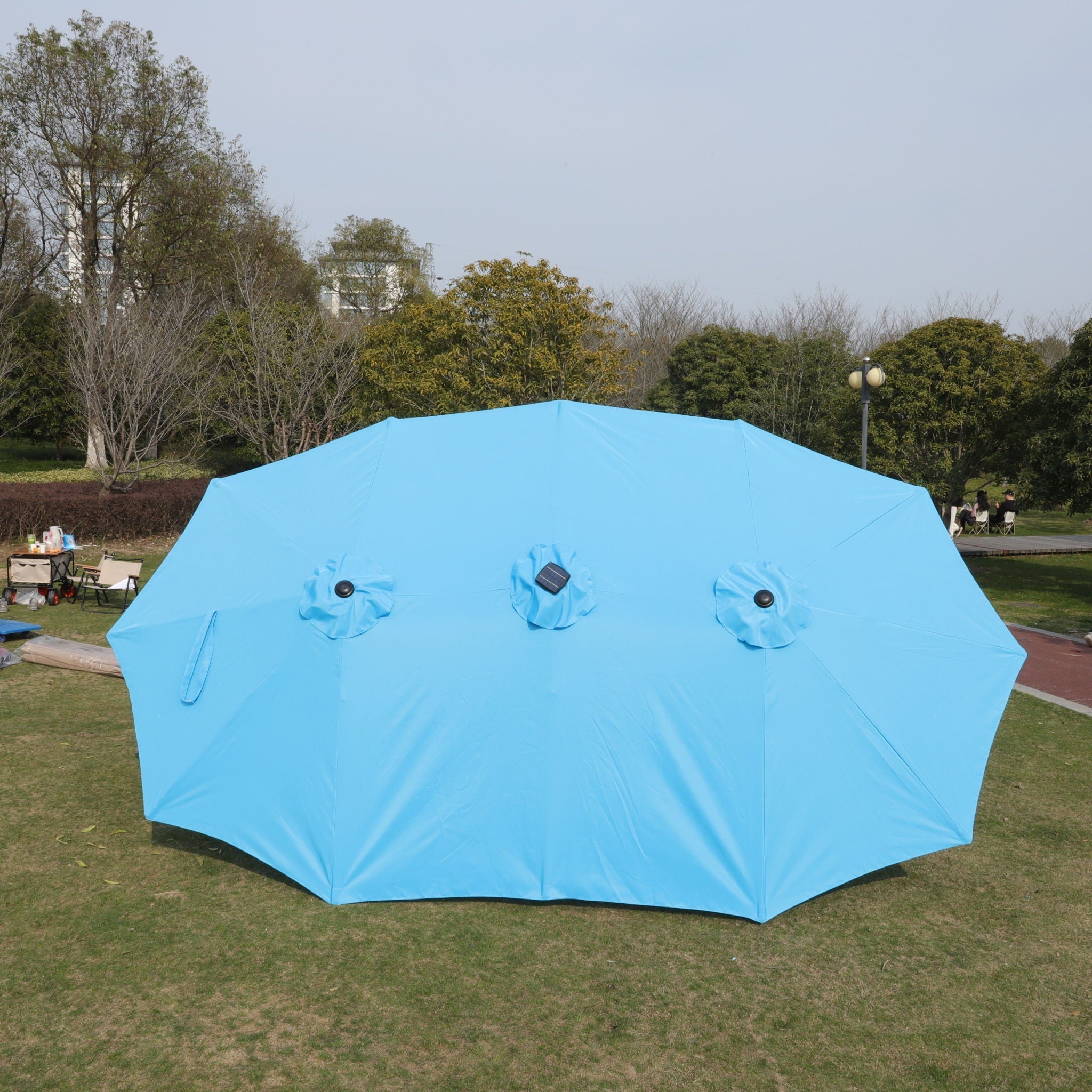 Double-Sided Outdoor Market Umbrella With Lights And Base