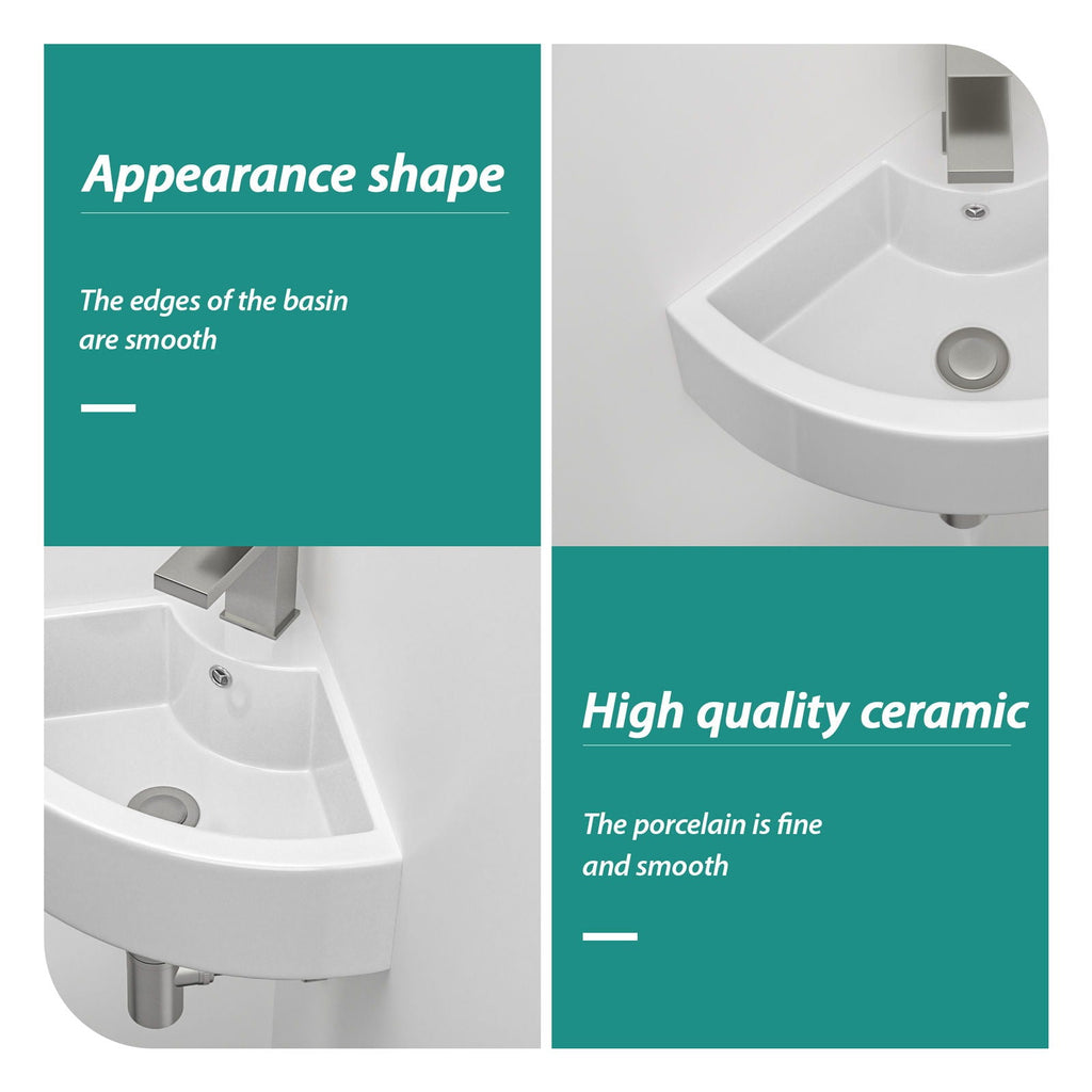 Triangle Porcelain Wall Mount Vessel Sink With Single Faucet Hole & Overflow
