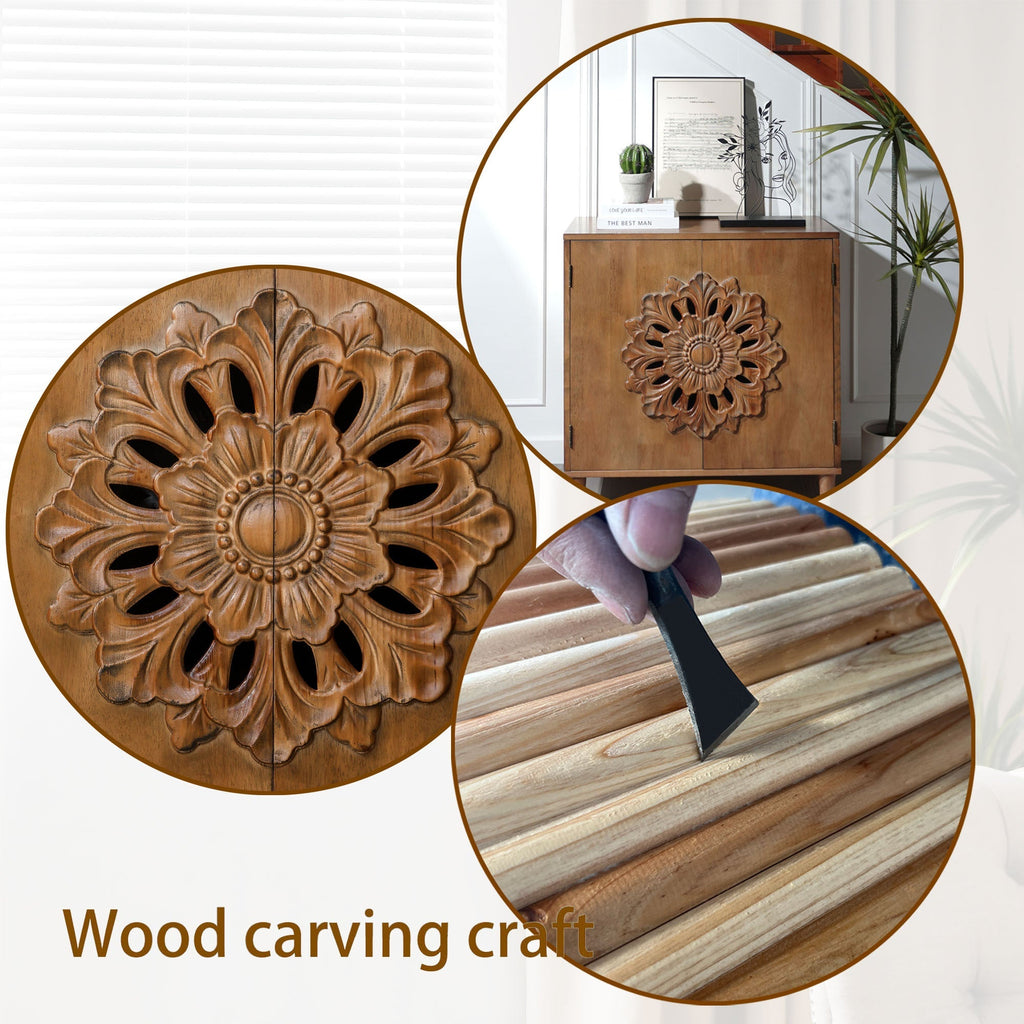 Rustic Hand-Carved Wooden 2-Door Cabinet