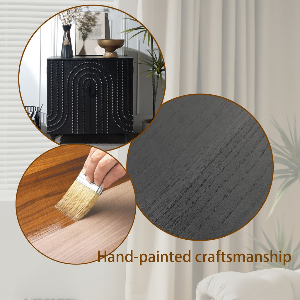 Modern Black Wood Storage Cabinet with Decorative Door