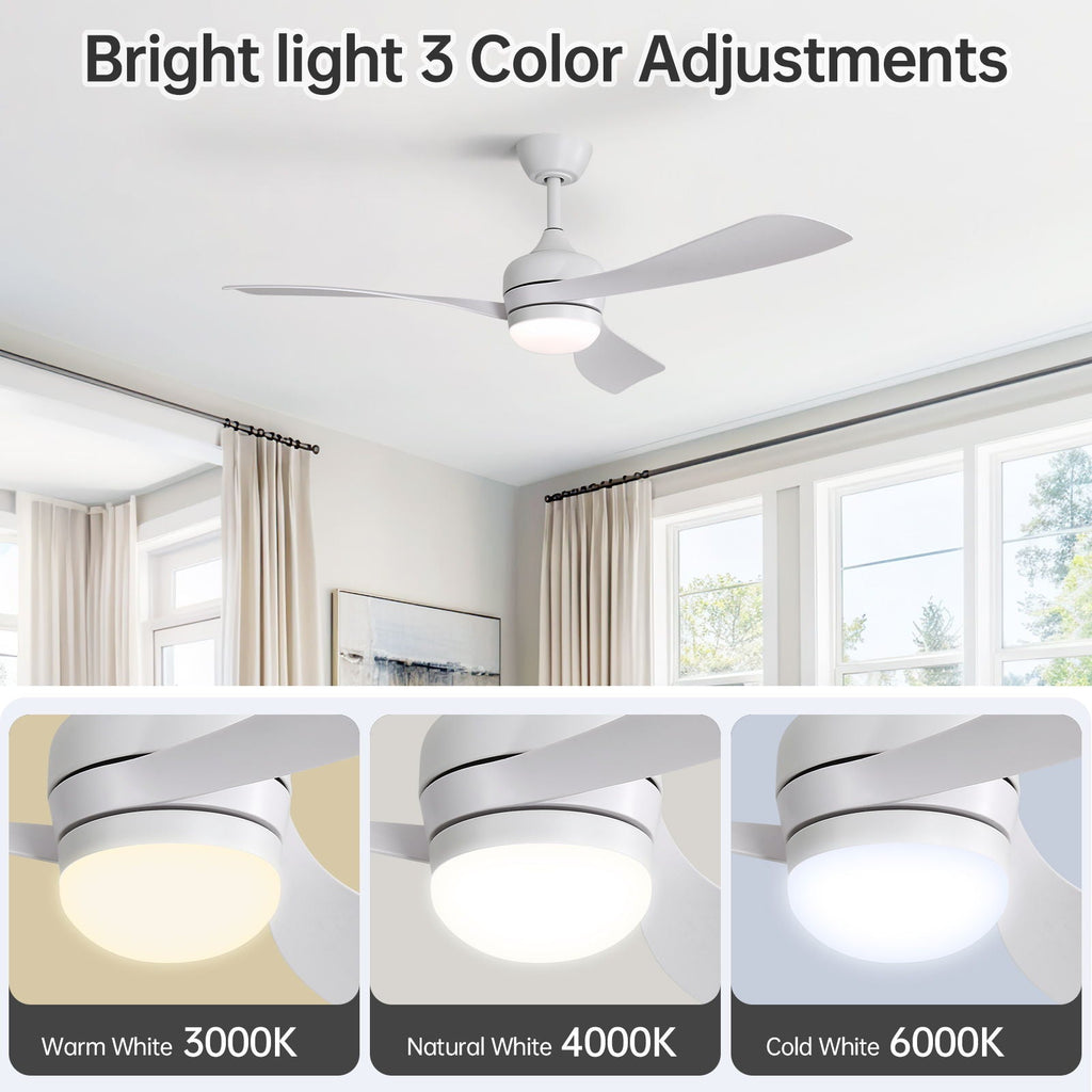 Ceiling Fan With 3 Blades, Remote Control, Reversible DC Motor, Noiseless Operation, 3 Downrods