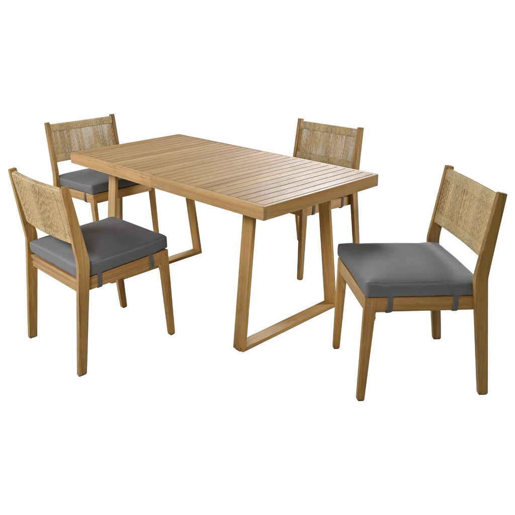 U_Style Multi-Person Outdoor Acacia Wood Dining Table and Chair Set