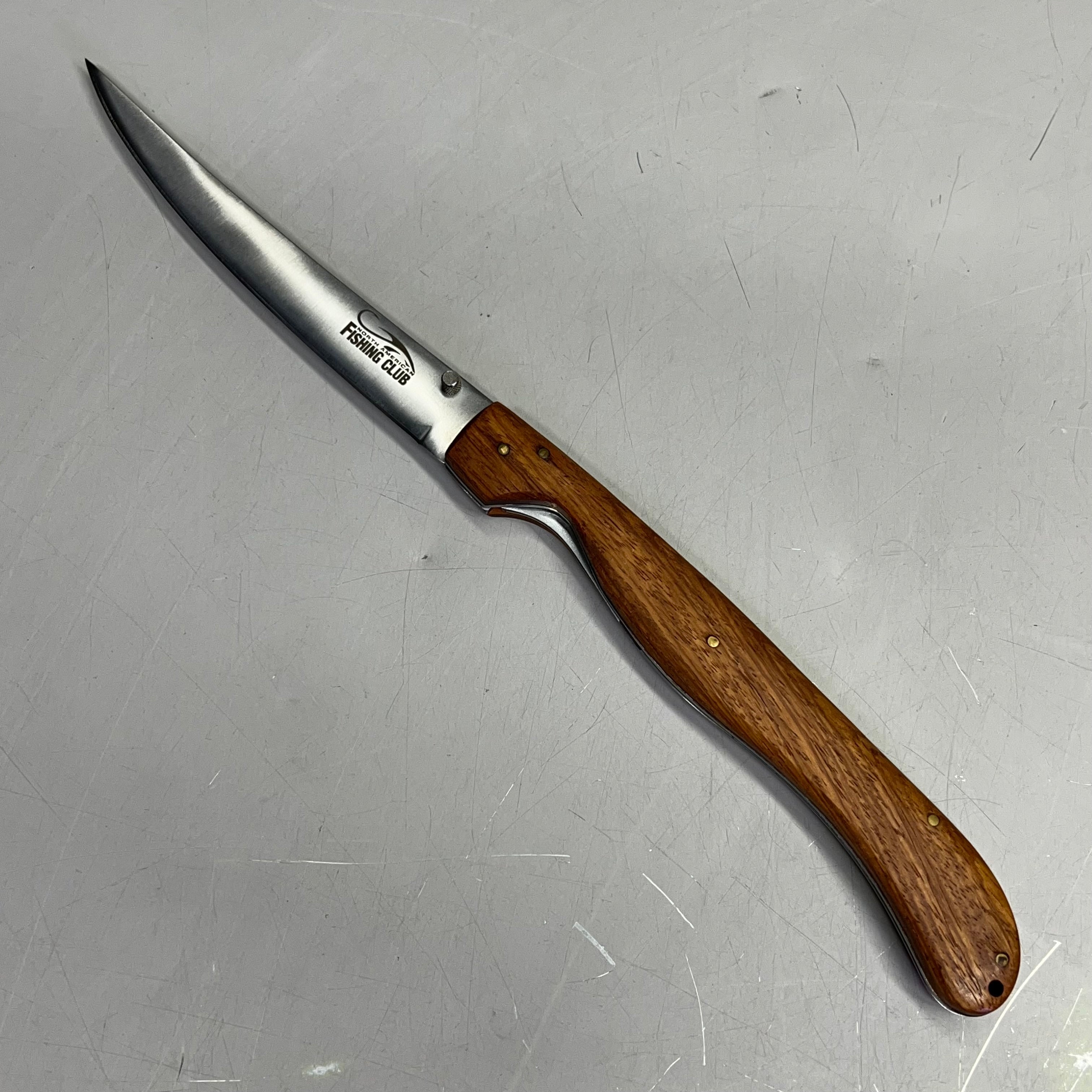 NORTH AMERICAN  Folding Fillet Knife W/ Case 14" Extended Brown Wood FMRFILET