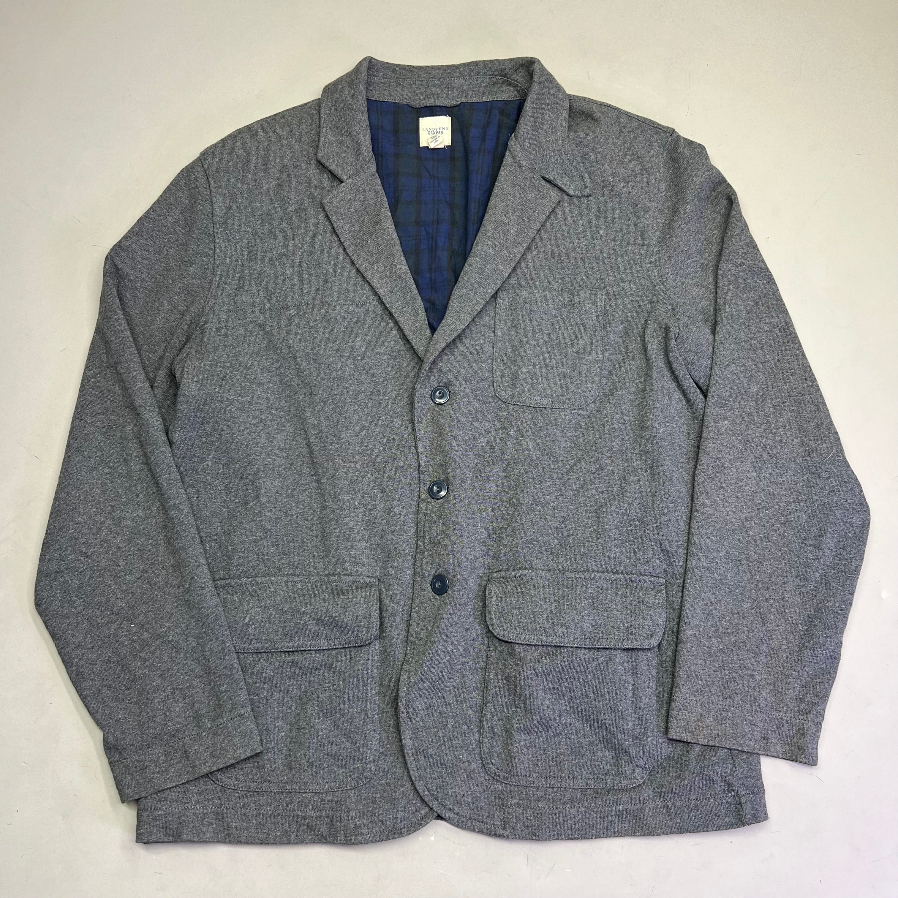 LANDS END CANVAS Jacket 100% Cotton Diamond Stitch Shoulder Men's Sz XL Grey